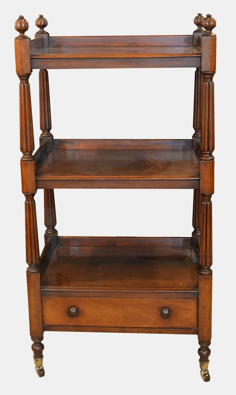 Victorian 19th Century Mahogany 3-Tier Buffet with Reeded Columns and Drawer, circa 1850 For Sale