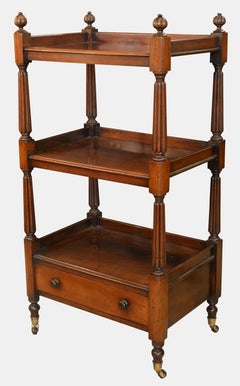 19th Century Mahogany 3-Tier Buffet with Reeded Columns and Drawer, circa 1850
