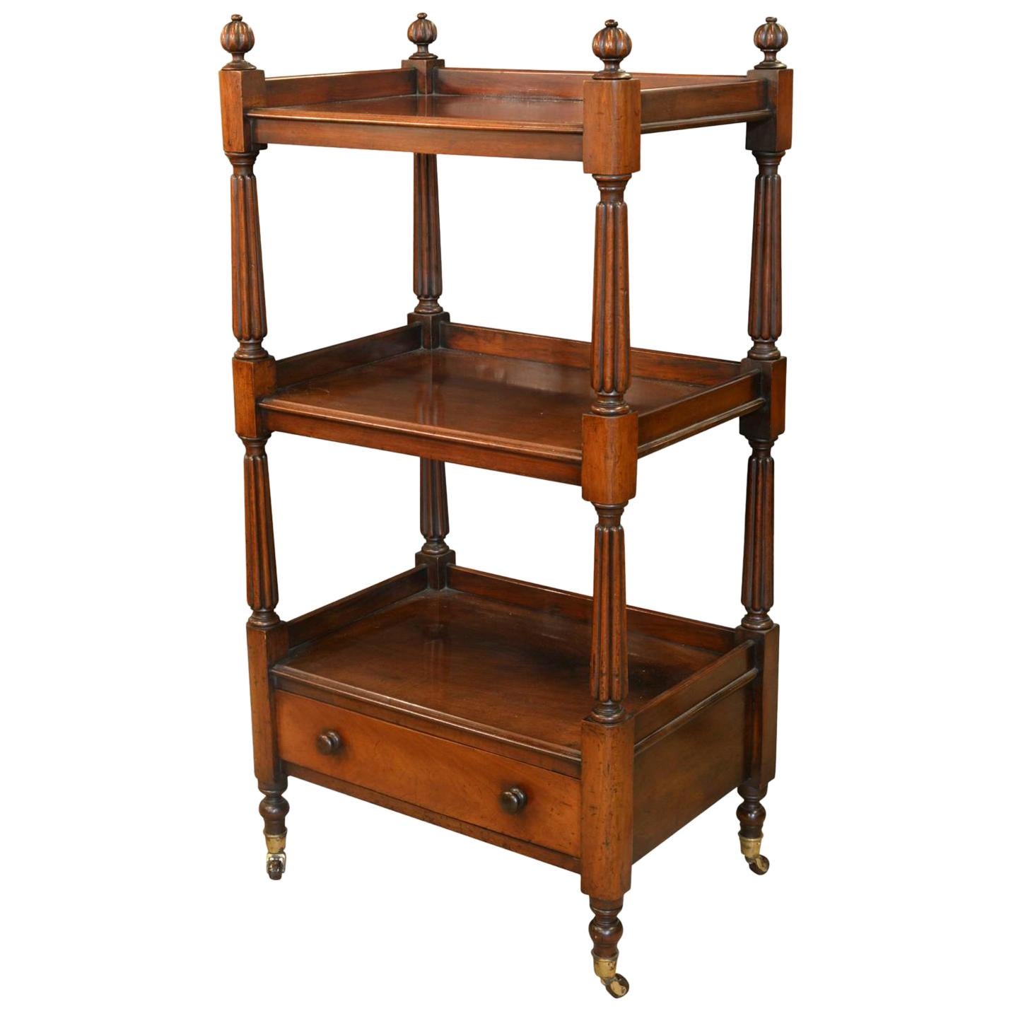 19th Century Mahogany 3-Tier Buffet with Reeded Columns and Drawer, circa 1850 For Sale