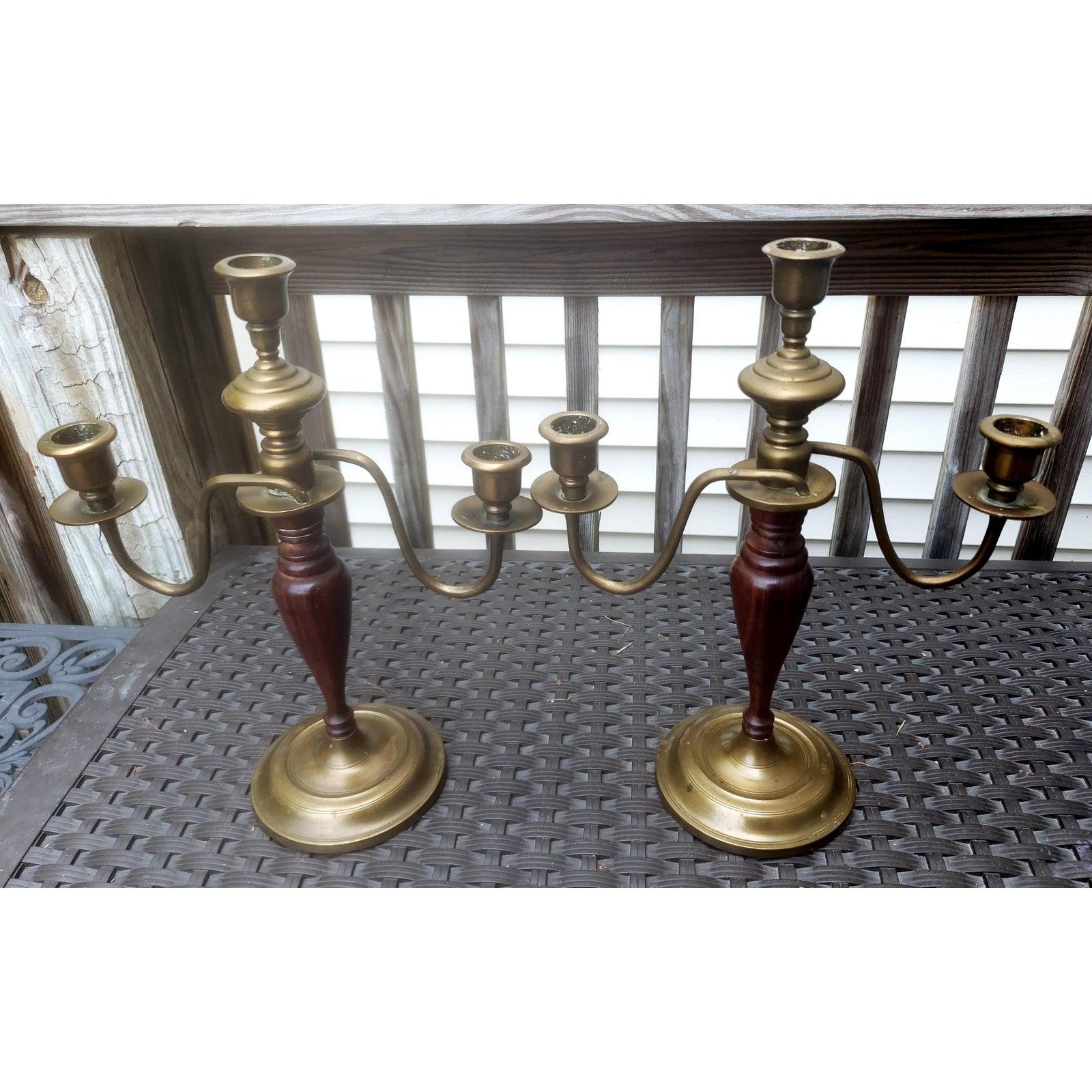 19th Century Mahogany and Brass Candelabras, a Pair For Sale 7