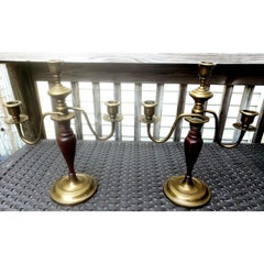 19th Century Mahogany and Brass Candelabras, a Pair
