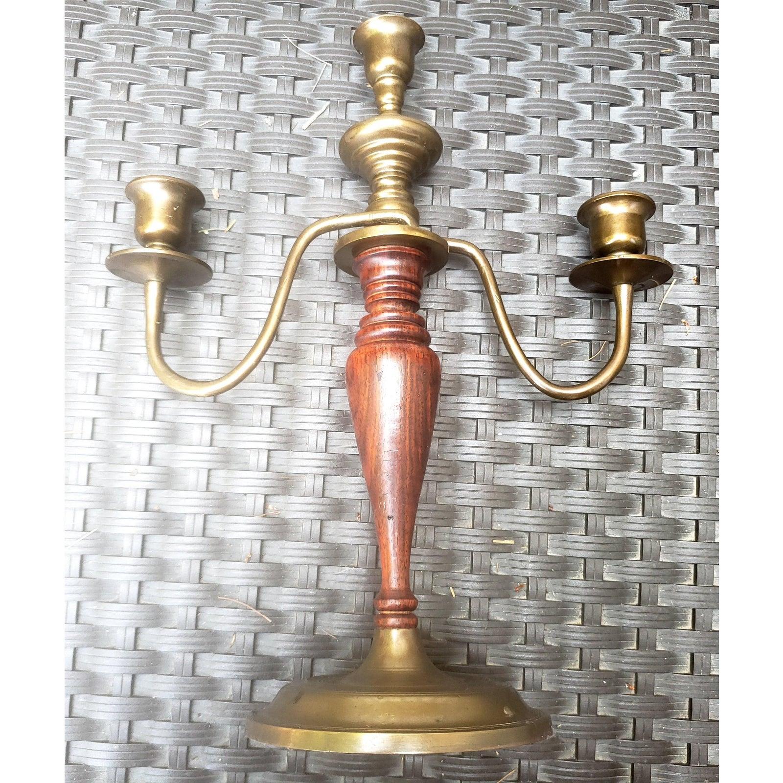 American 19th Century Mahogany and Brass Candelabras, a Pair For Sale