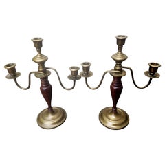 19th Century Mahogany and Brass Candelabras, a Pair