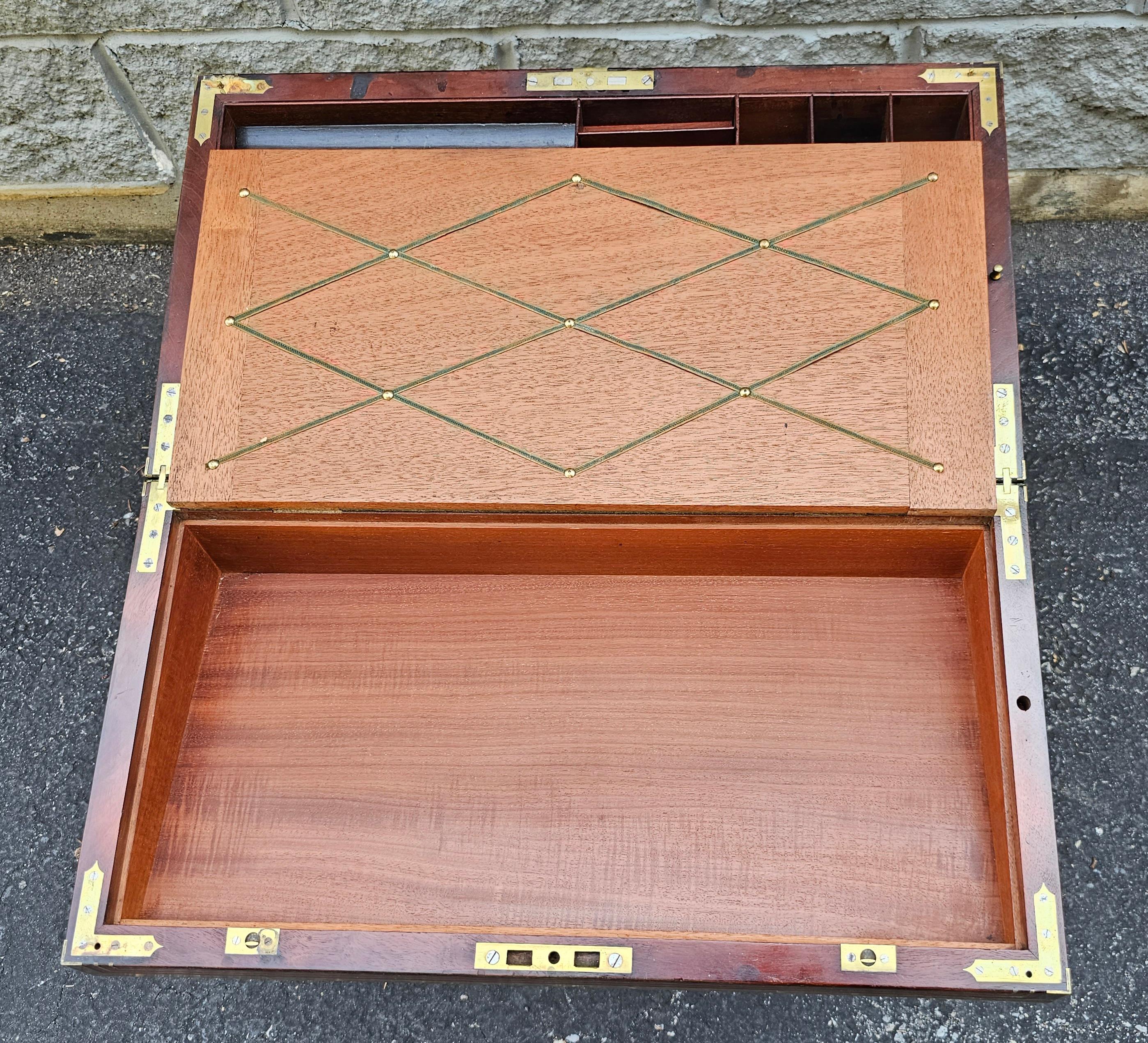 19th Century Mahogany and Brass Inlays Travel Desk on Stand For Sale 9