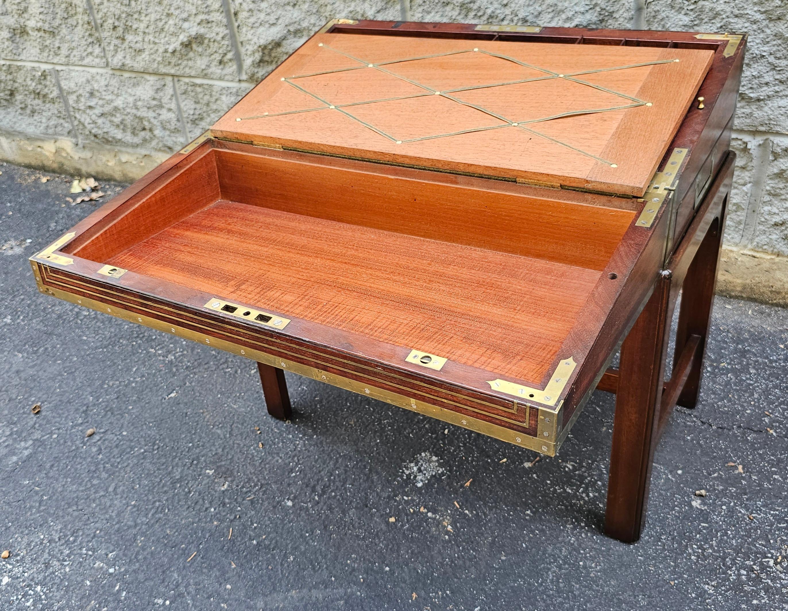 19th Century Mahogany and Brass Inlays Travel Desk on Stand For Sale 10