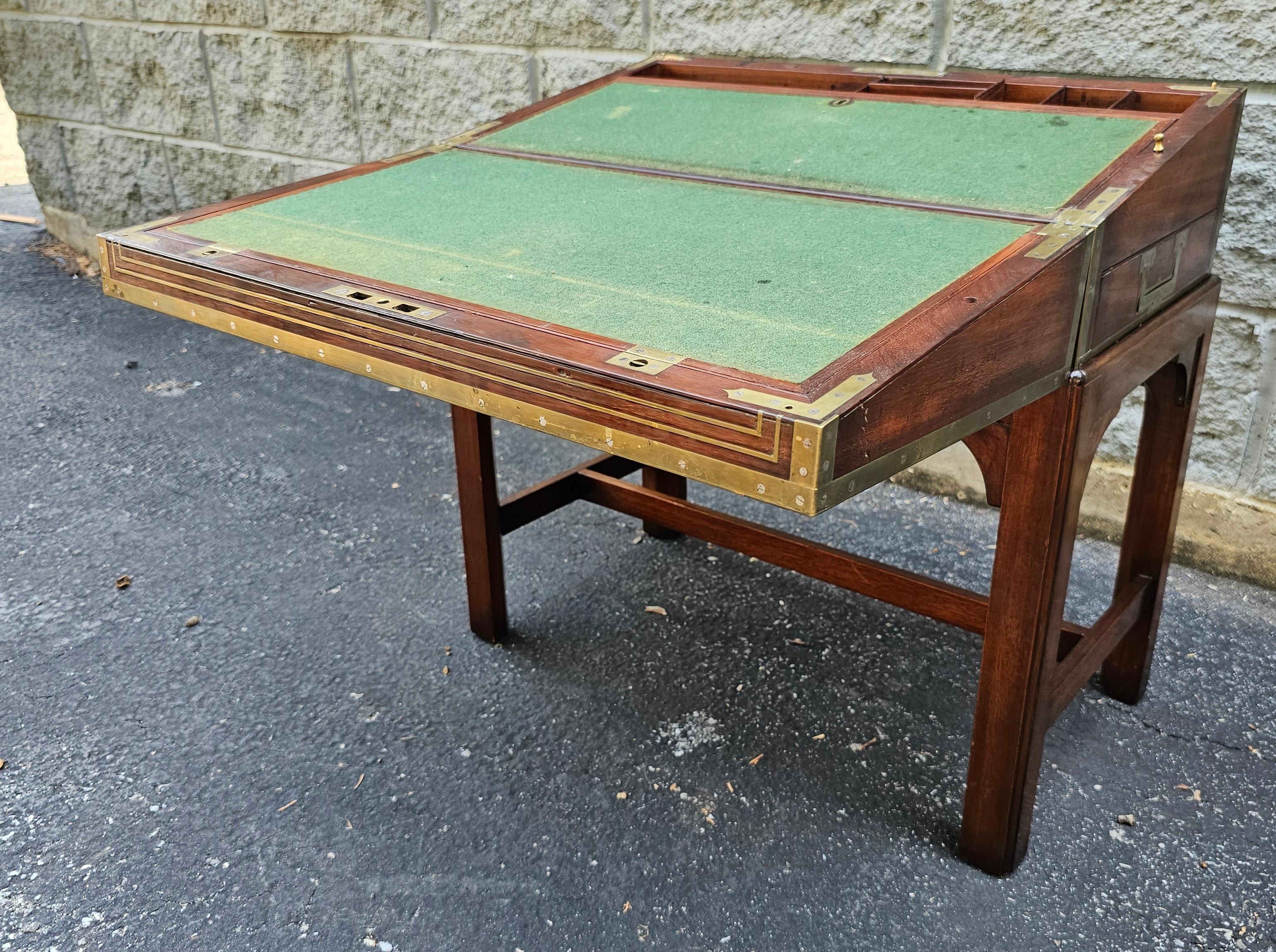 19th Century Mahogany and Brass Inlays Travel Desk on Stand For Sale 11