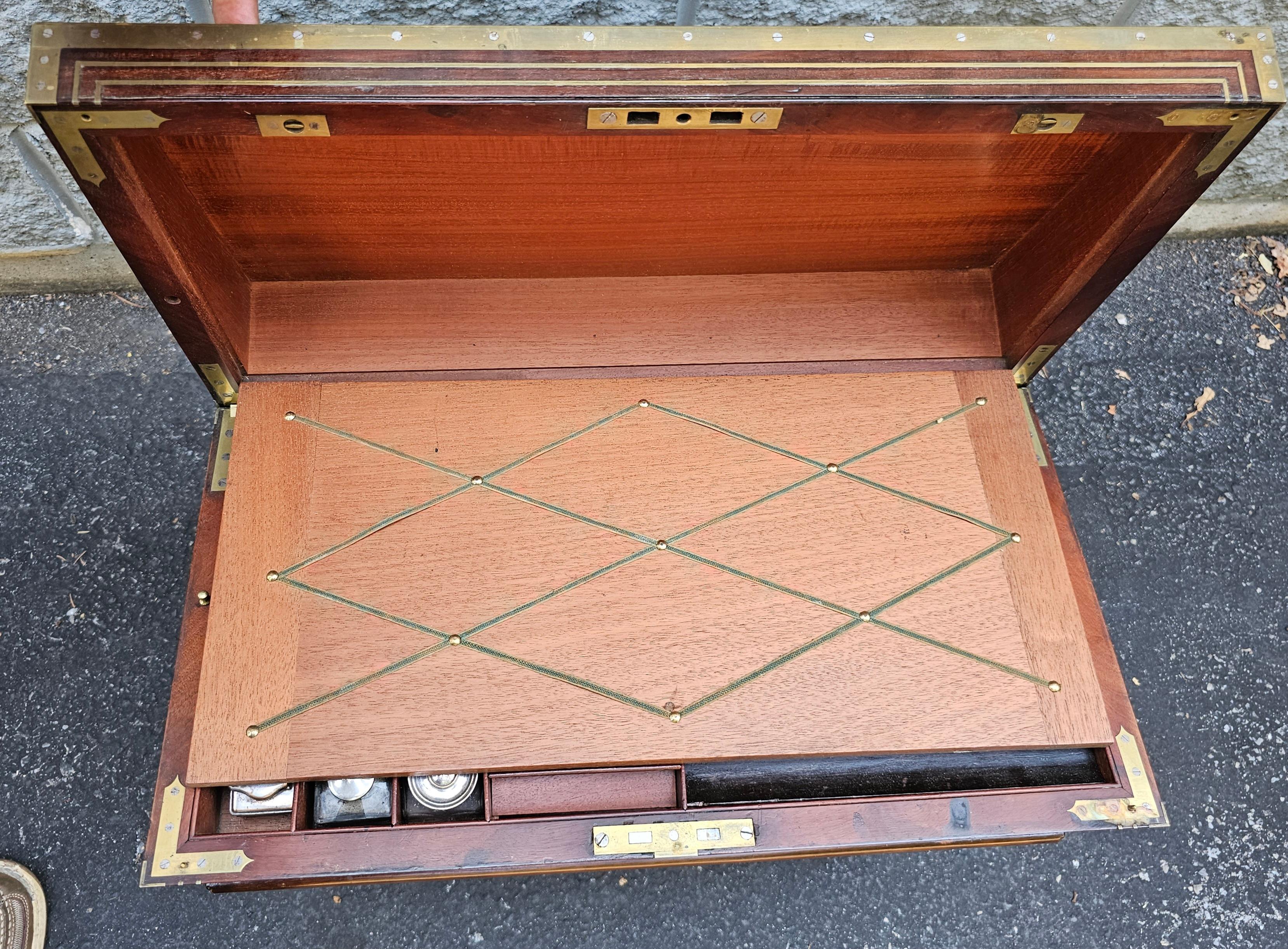 19th Century Mahogany and Brass Inlays Travel Desk on Stand For Sale 16