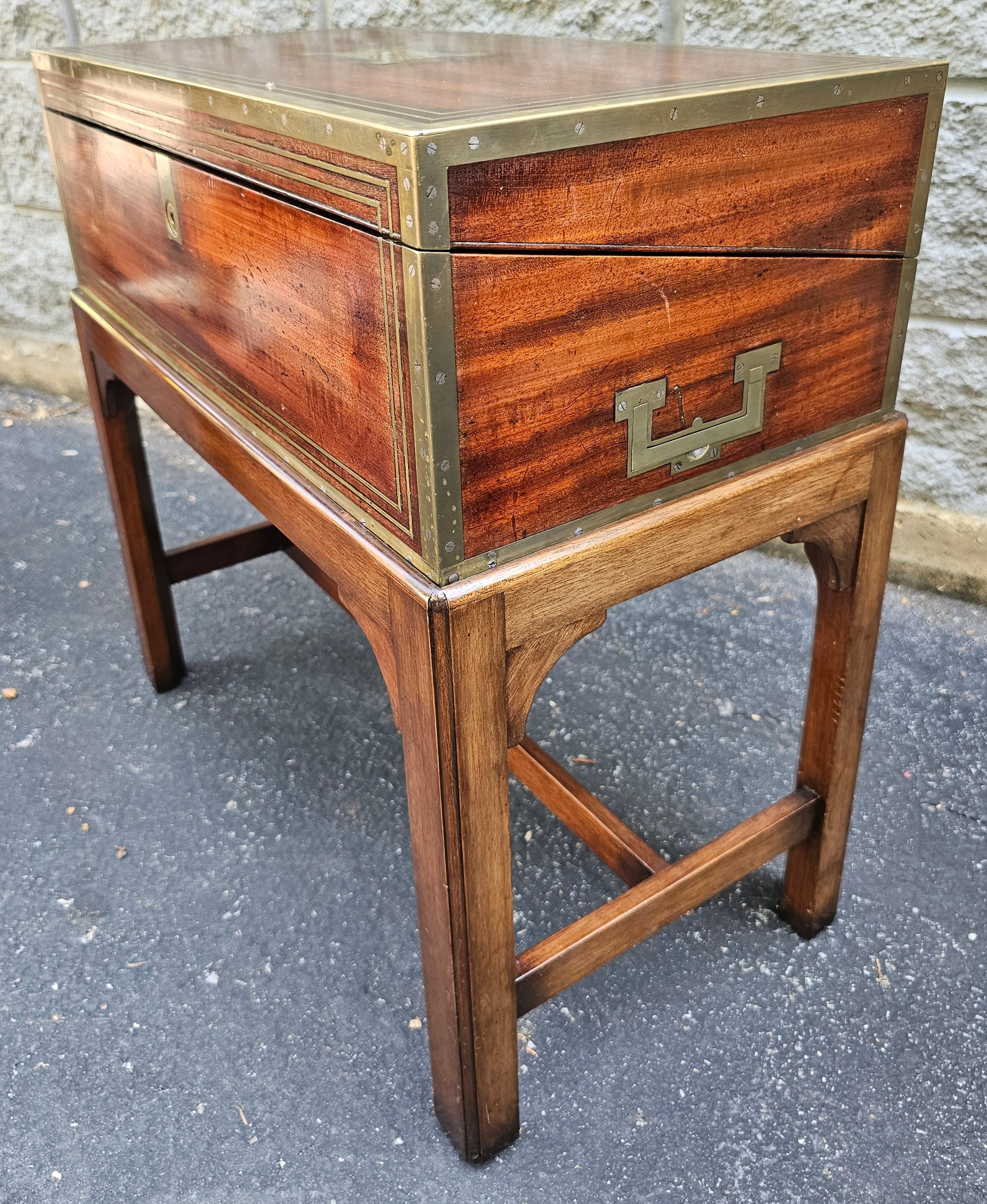 Other 19th Century Mahogany and Brass Inlays Travel Desk on Stand For Sale