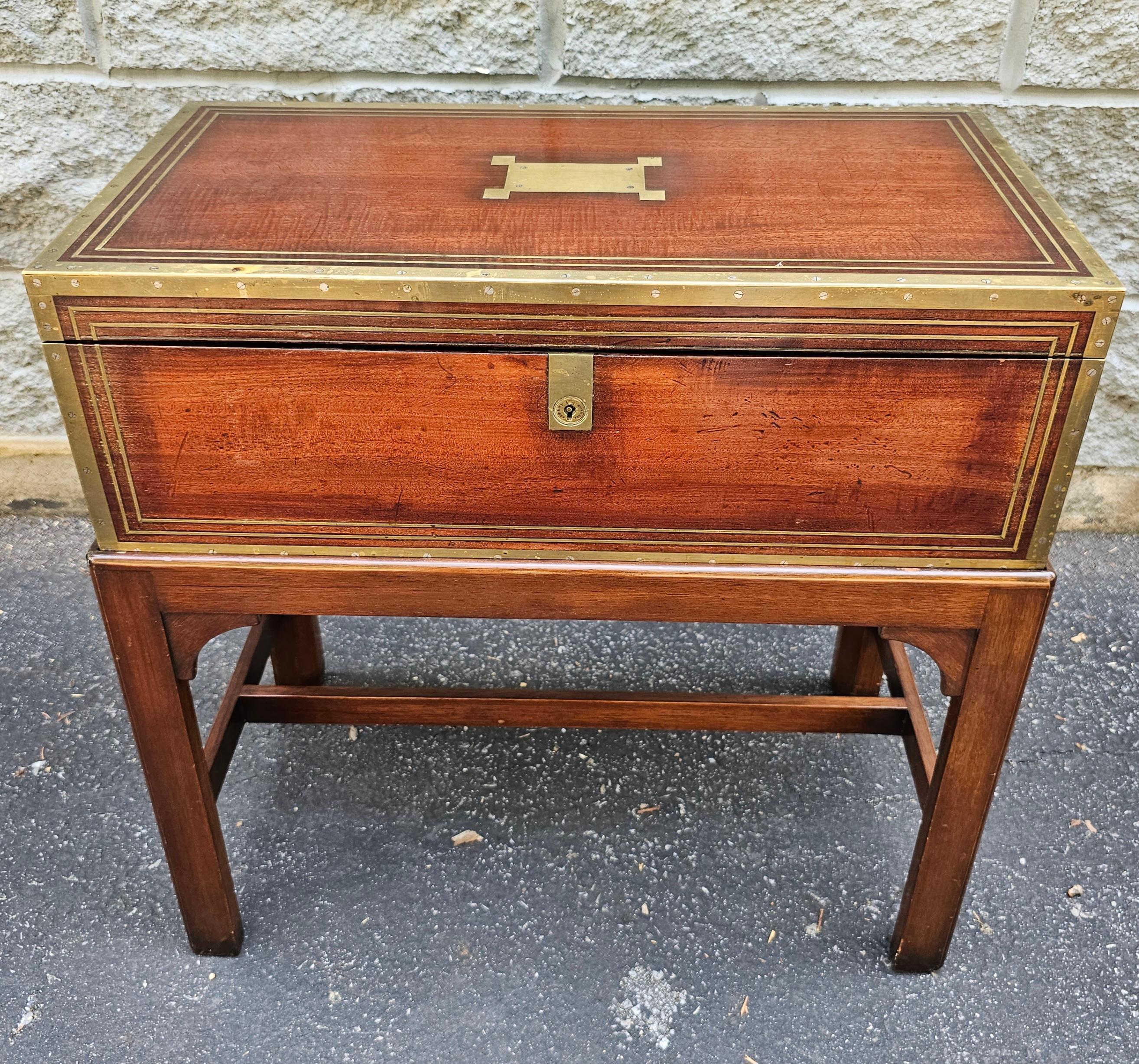 19th Century Mahogany and Brass Inlays Travel Desk on Stand For Sale 1