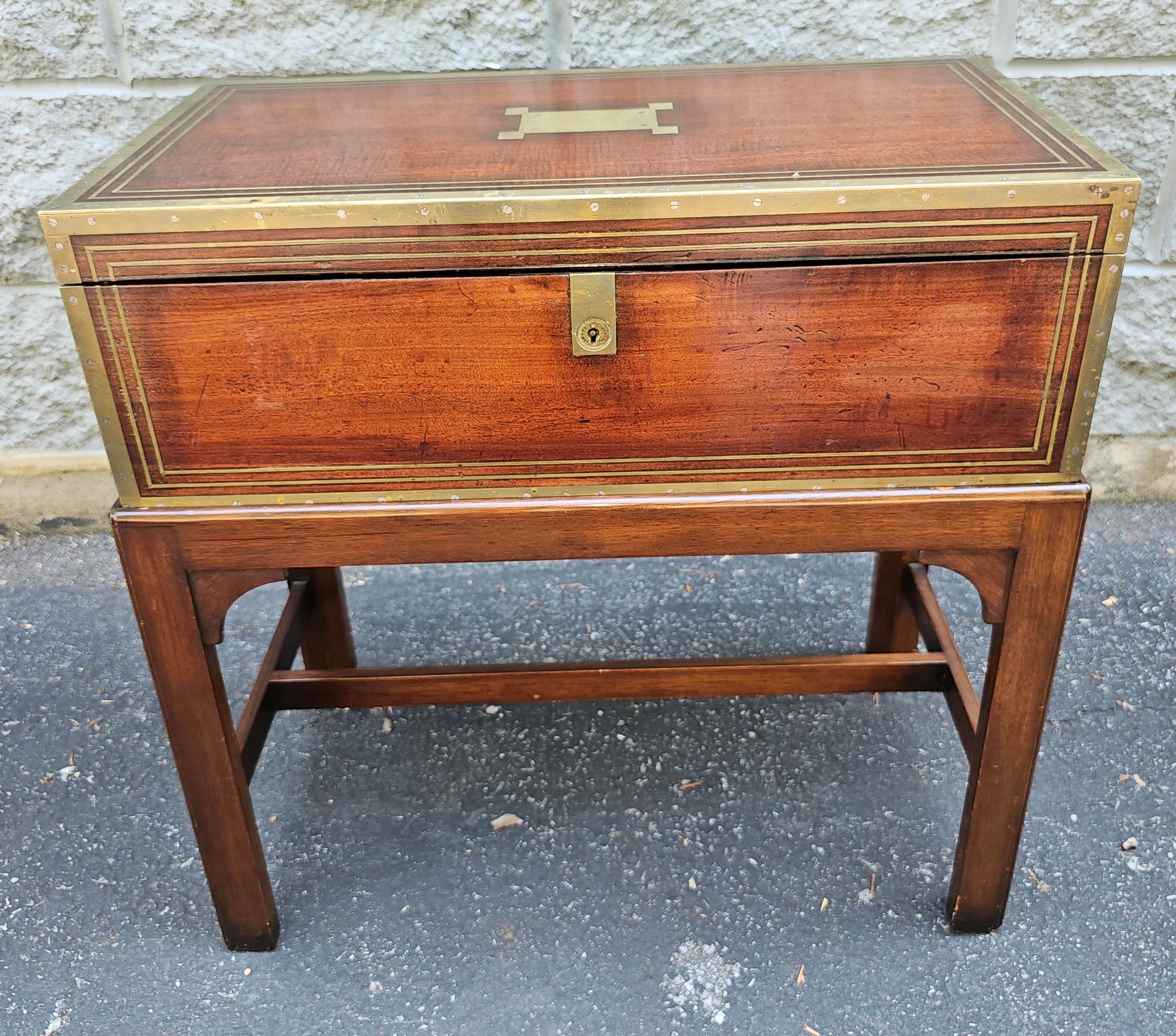 19th Century Mahogany and Brass Inlays Travel Desk on Stand For Sale 2