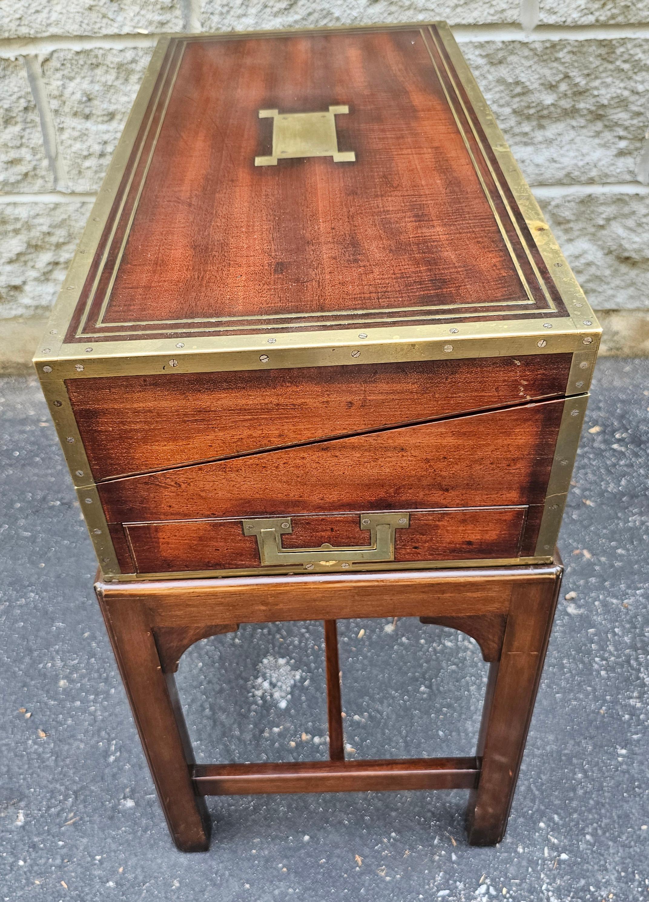 19th Century Mahogany and Brass Inlays Travel Desk on Stand For Sale 4