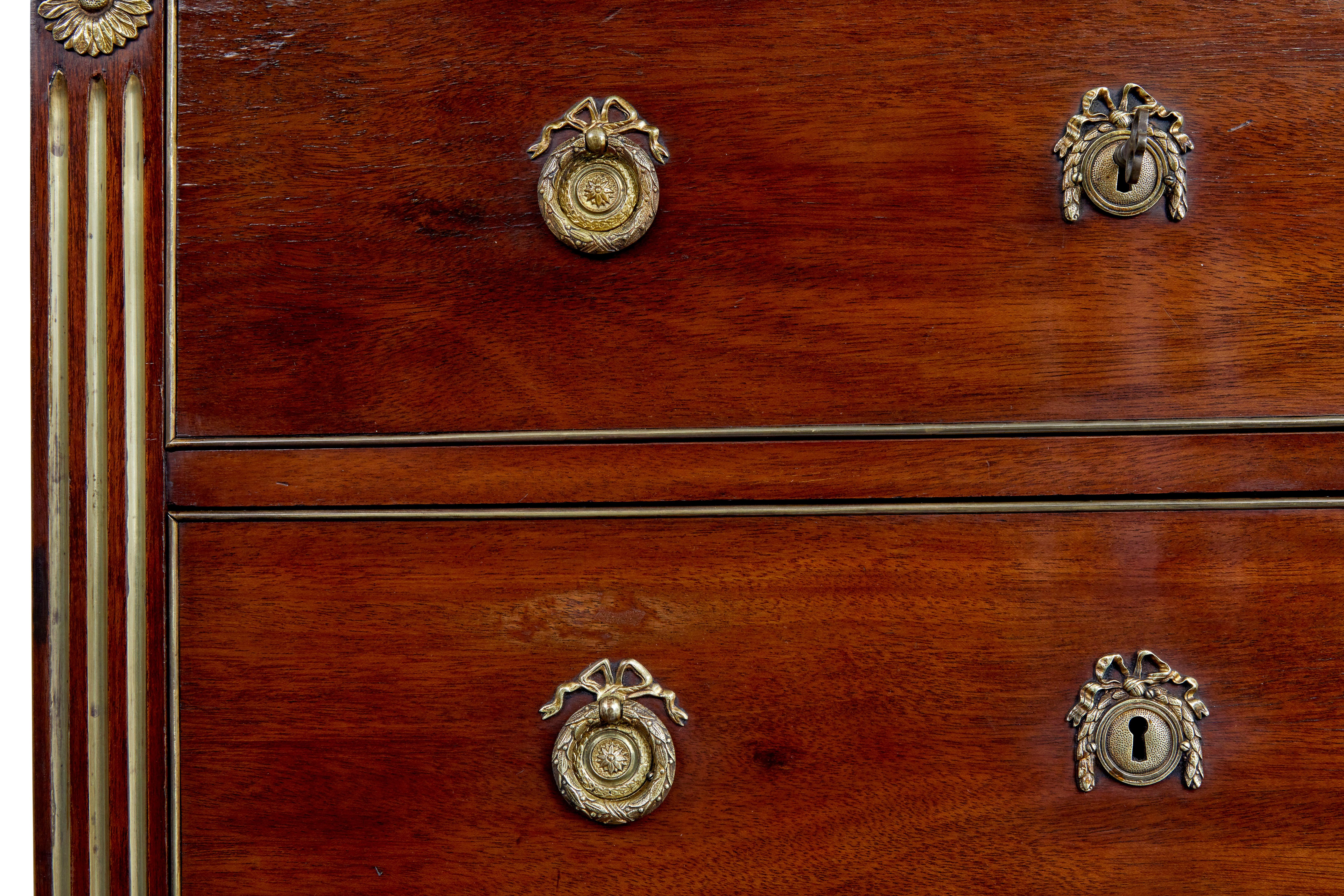 Brass 19th Century mahogany and brass tall chest of drawers For Sale