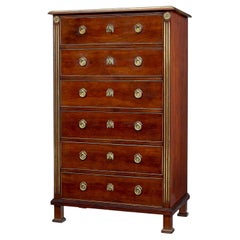 Antique 19th Century mahogany and brass tall chest of drawers