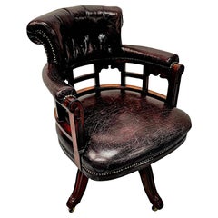 19th Century Mahogany and Button Back Leather Revolving Office or Desk Chair