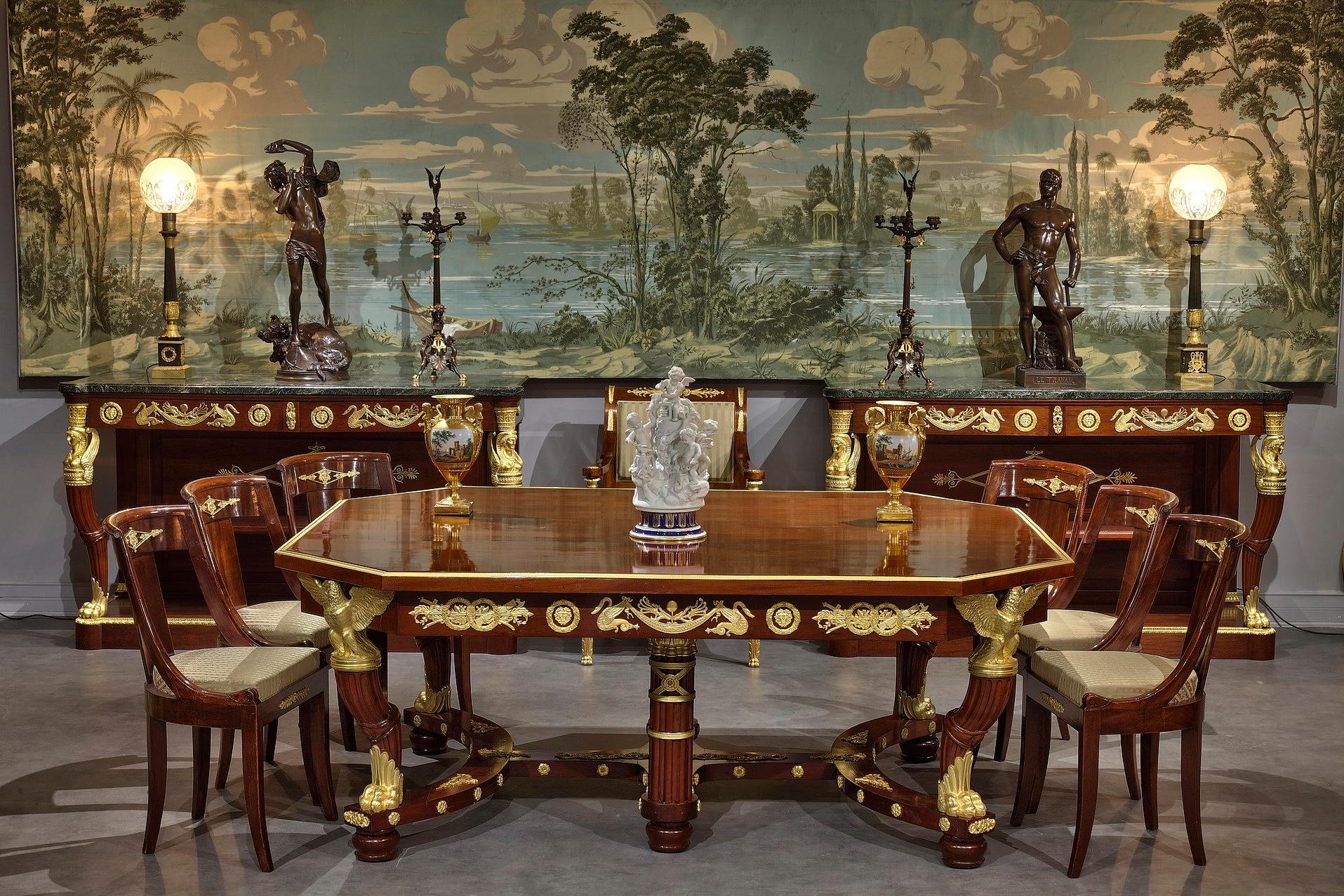 19th Century Mahogany And Gilt Bronze Dining Room Suite In Empire Style