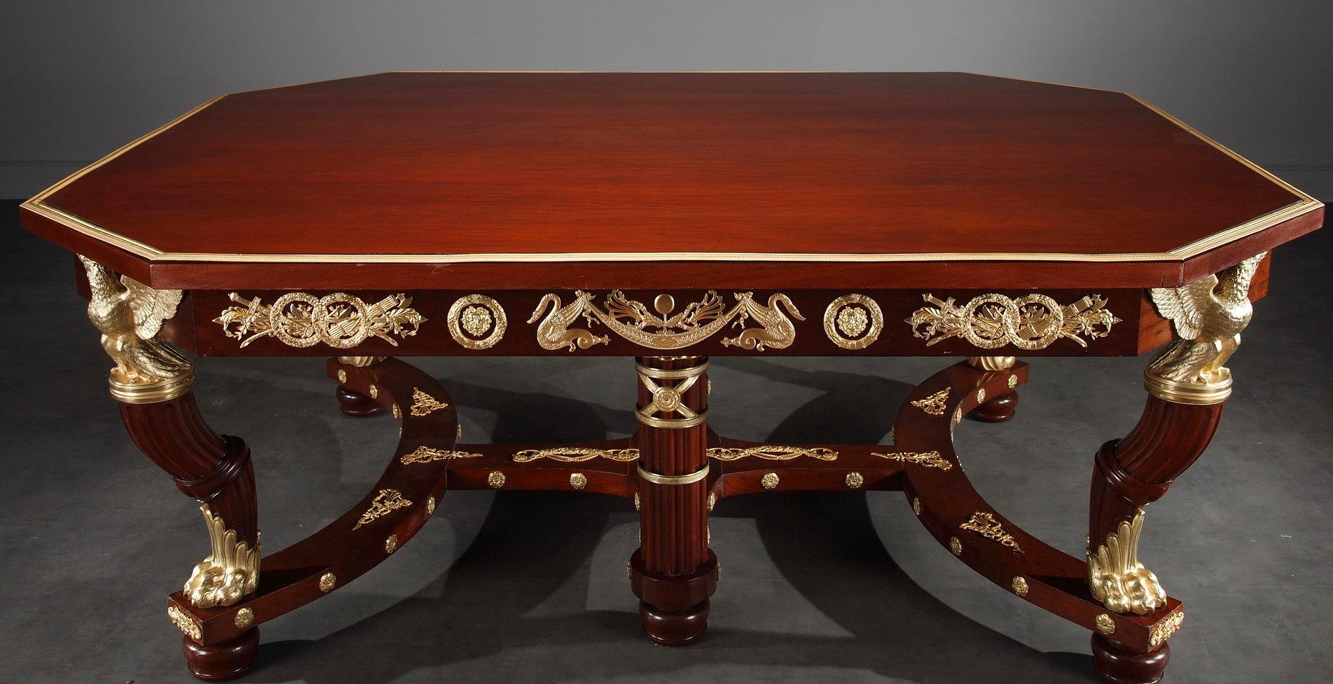 French 19th Century Mahogany and Gilt Bronze Dining Room Suite in Empire Style