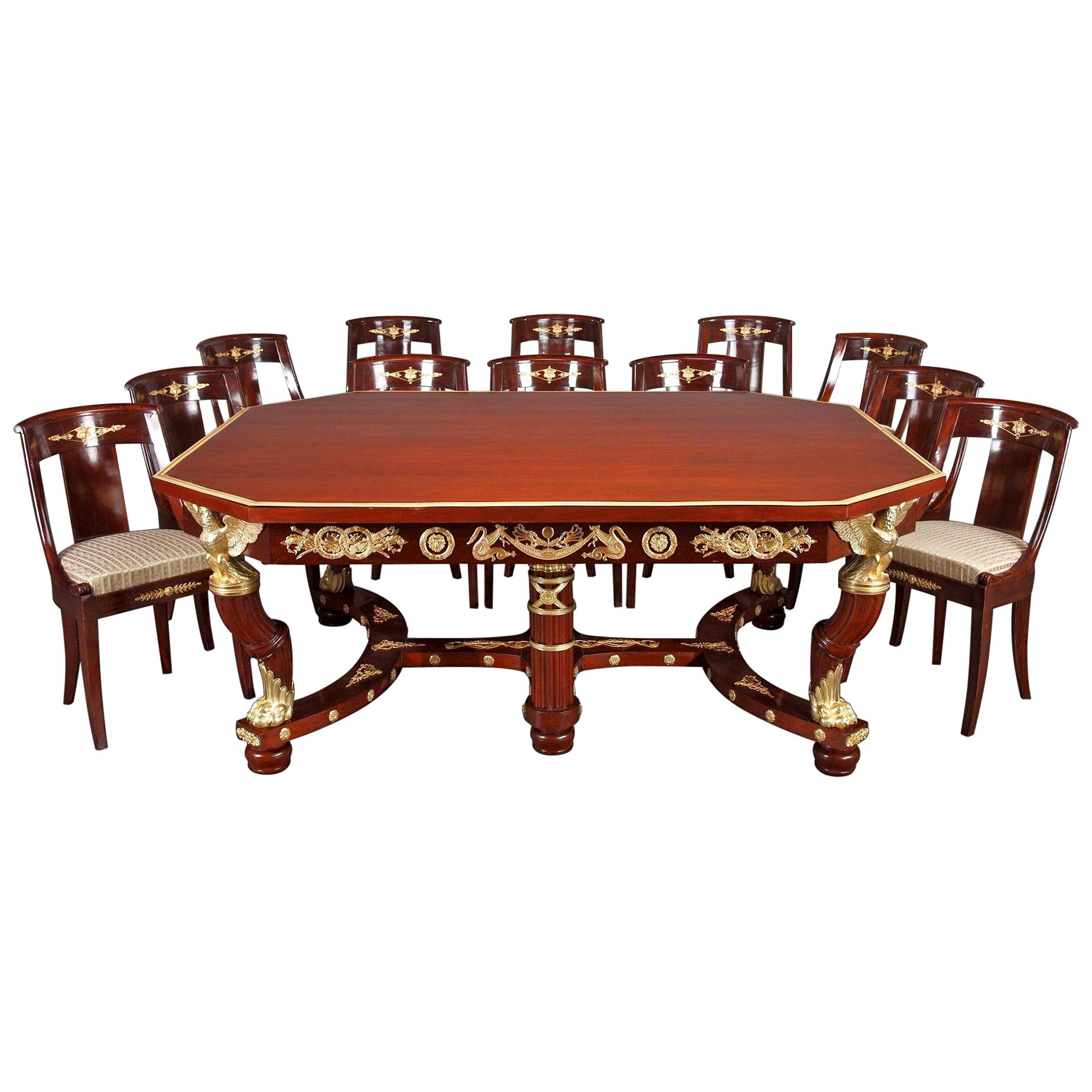 19th Century Mahogany and Gilt Bronze Dining Room Suite in Empire Style
