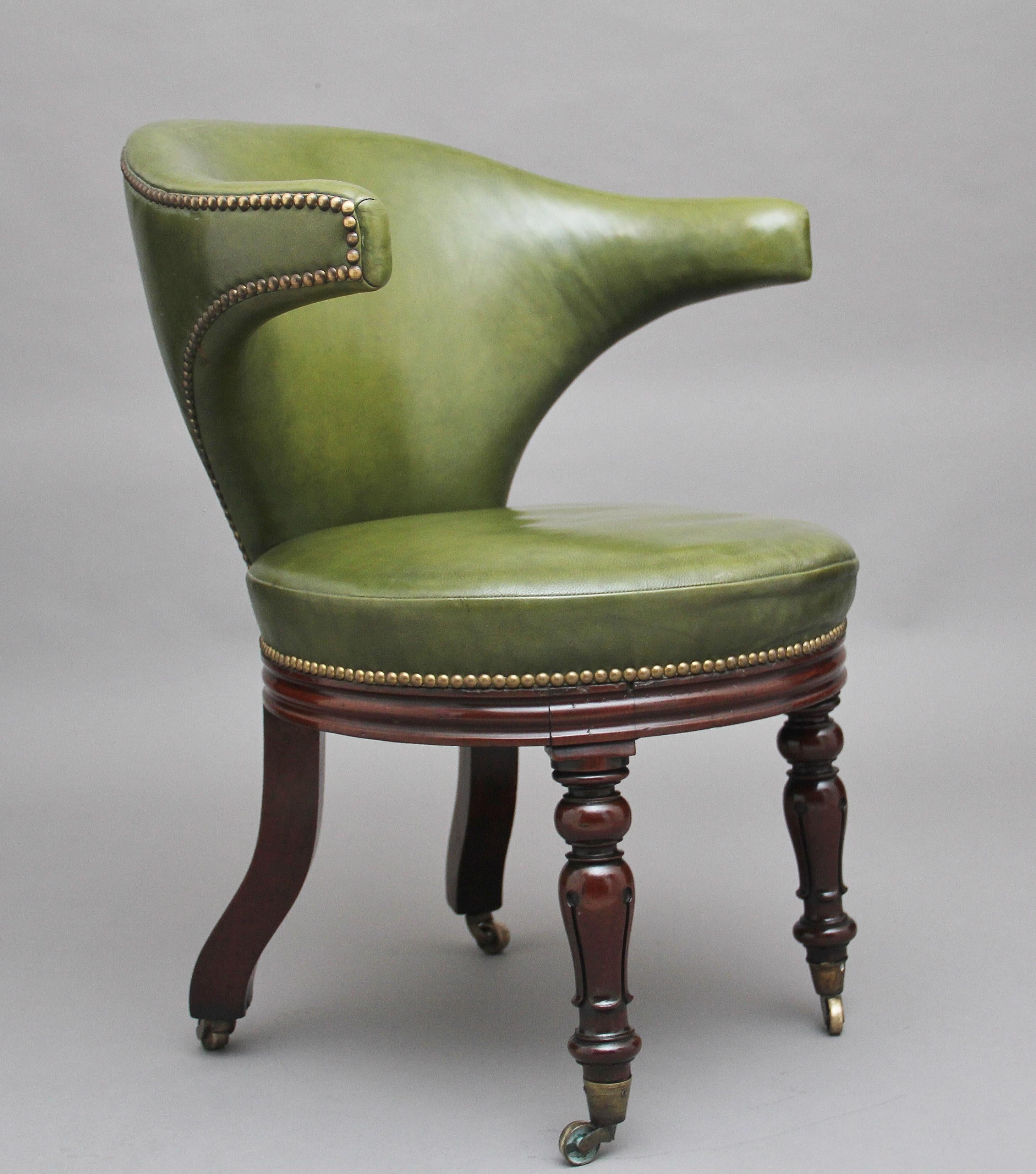 19th Century Mahogany and Green Leather Desk Chair 1
