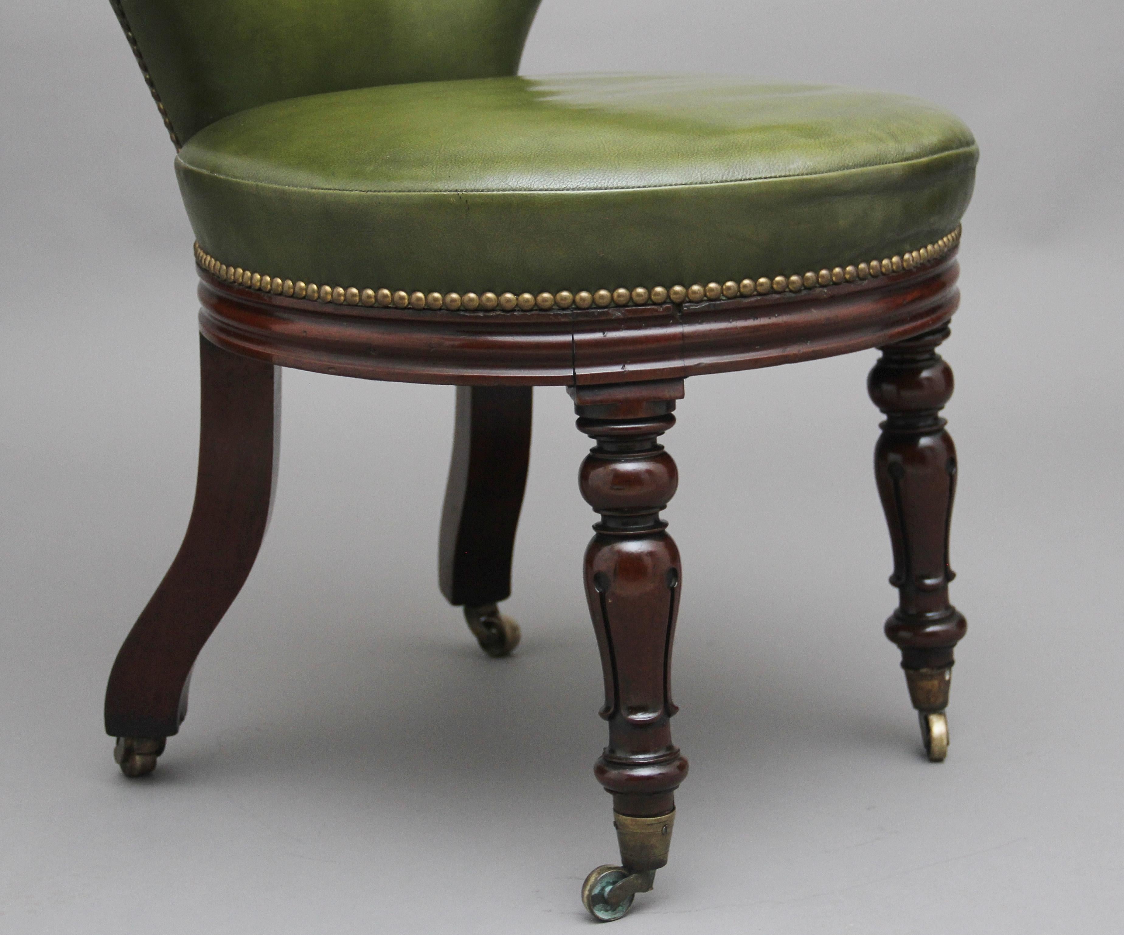 19th Century Mahogany and Green Leather Desk Chair 2