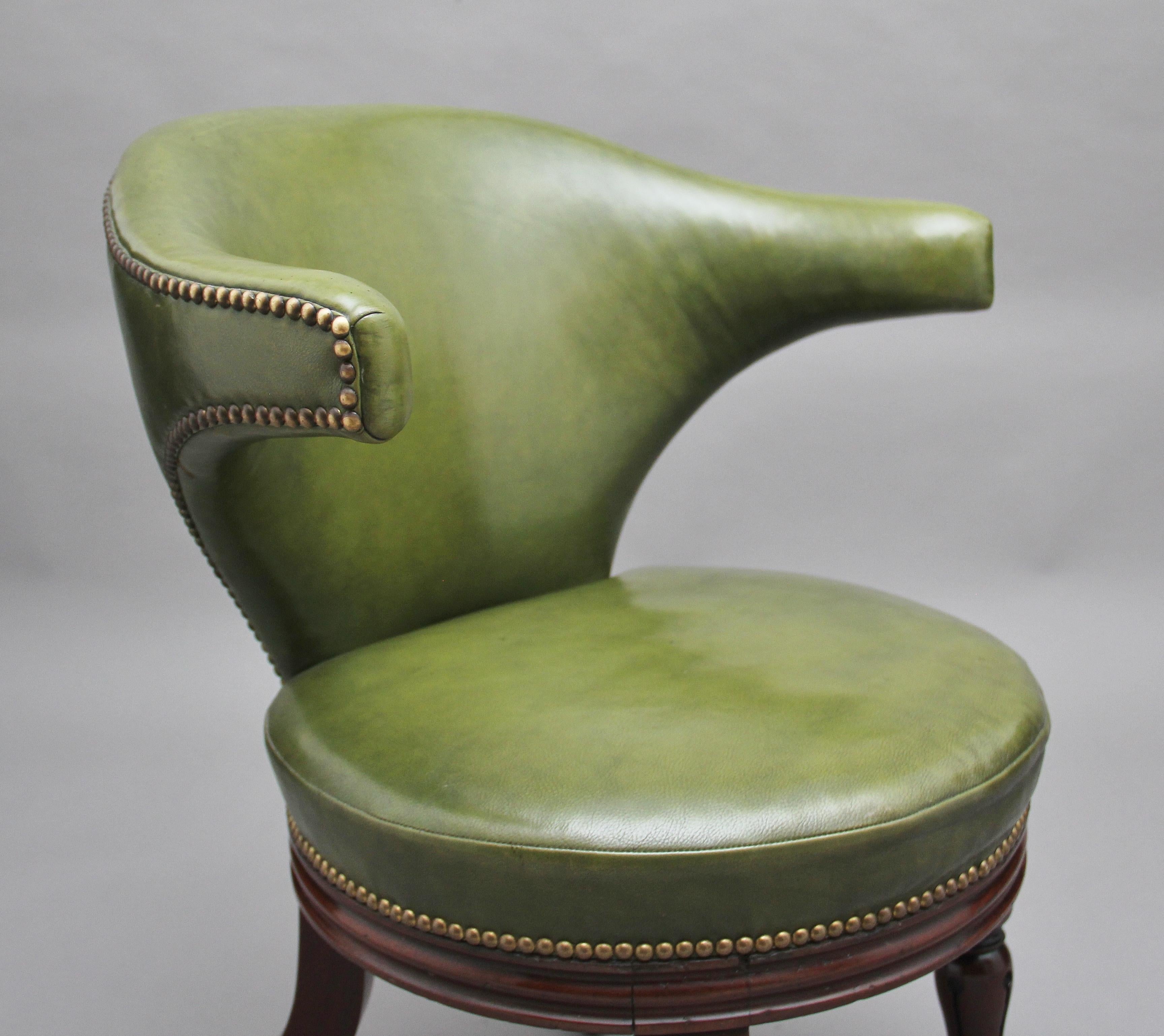 19th Century Mahogany and Green Leather Desk Chair 3