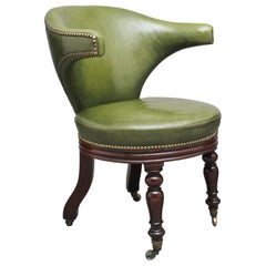 19th Century Mahogany and Green Leather Desk Chair