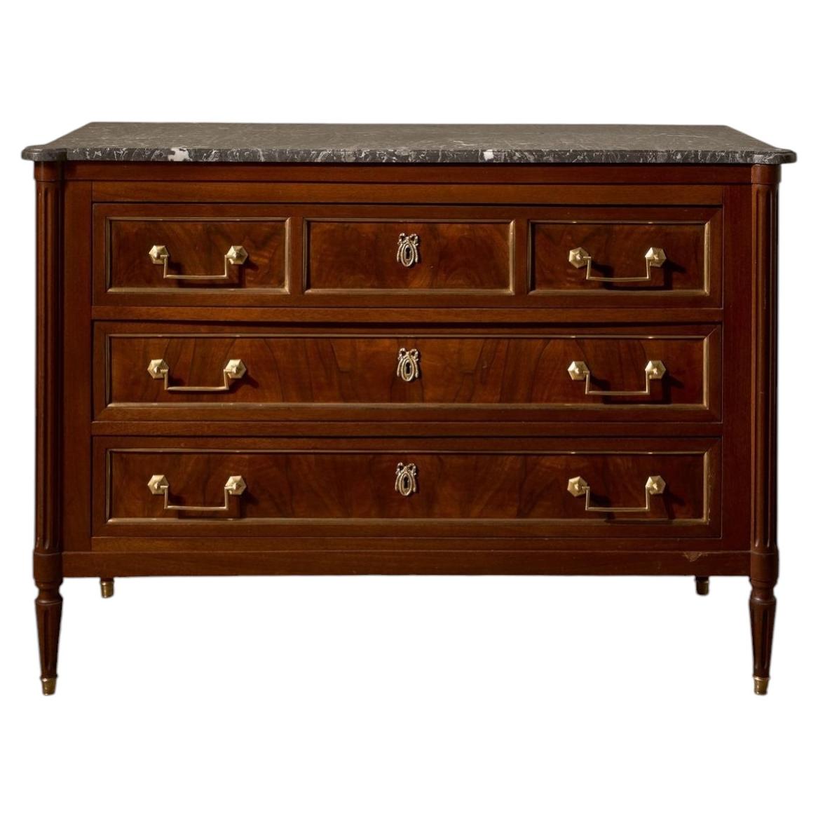 19th Century Mahogany and grey marble French chest of drawers For Sale
