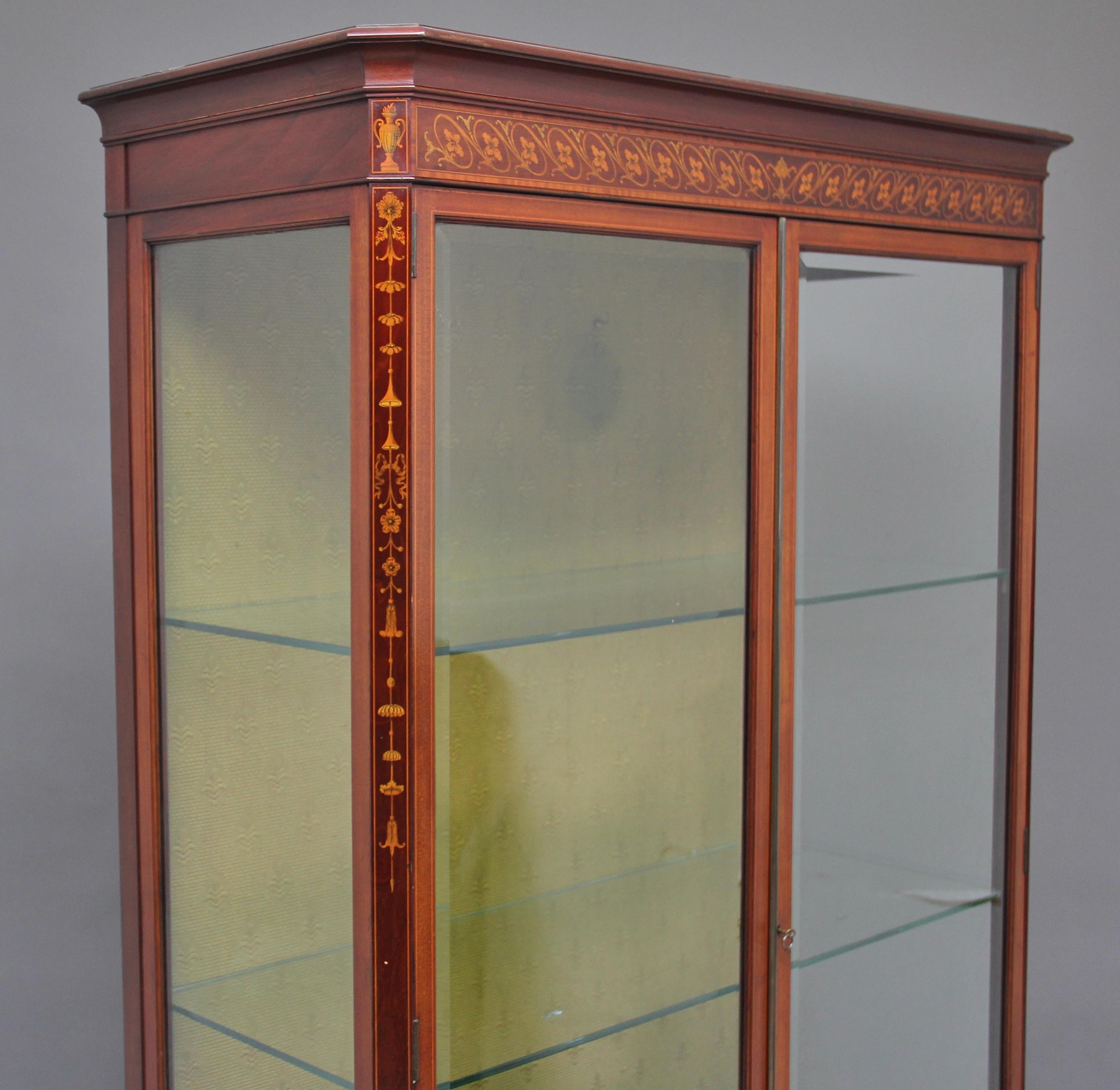19th Century Mahogany and Inlaid Display Cabinet For Sale 2