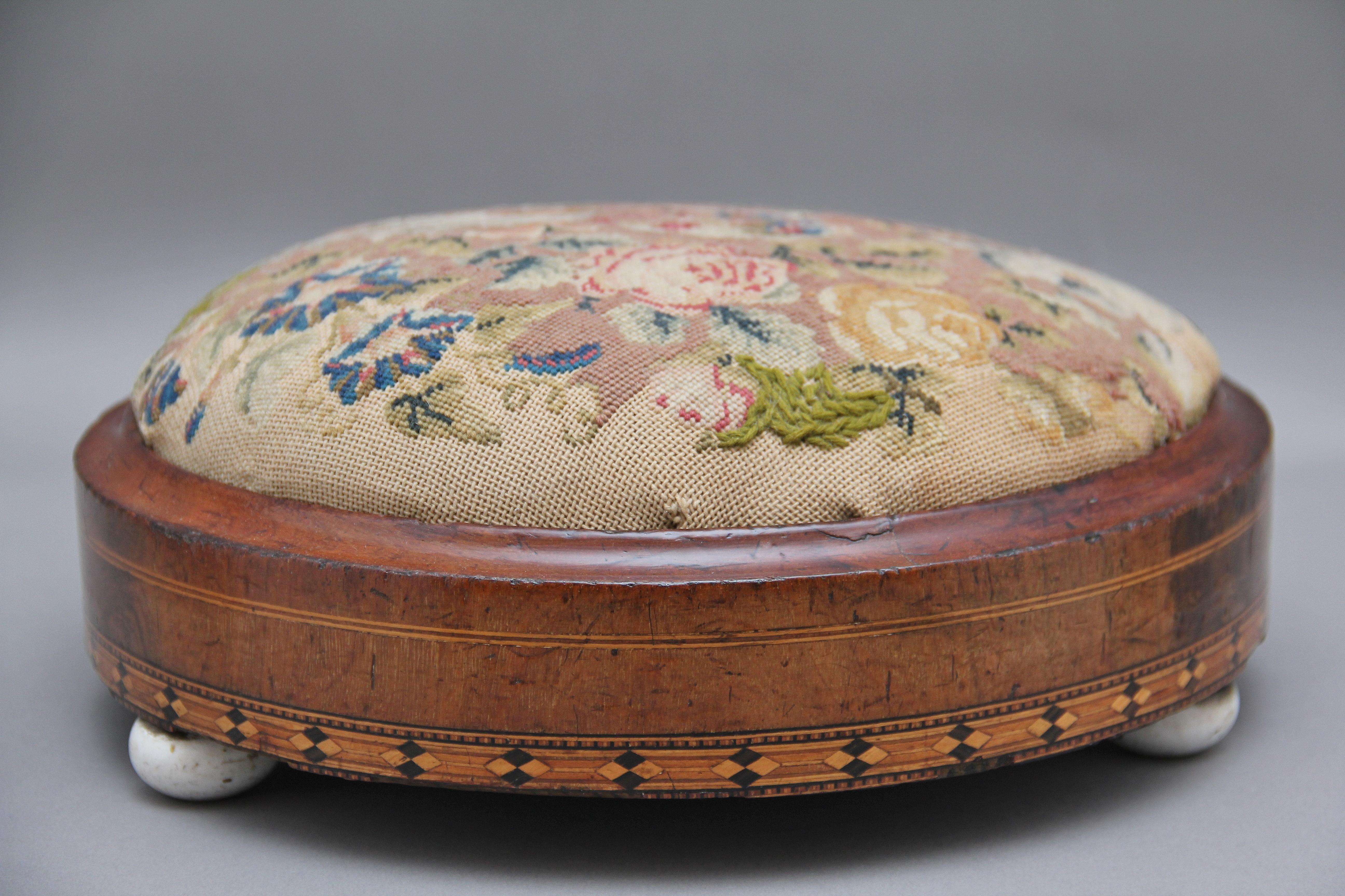 19th Century Mahogany and Inlaid Foot Stool 1