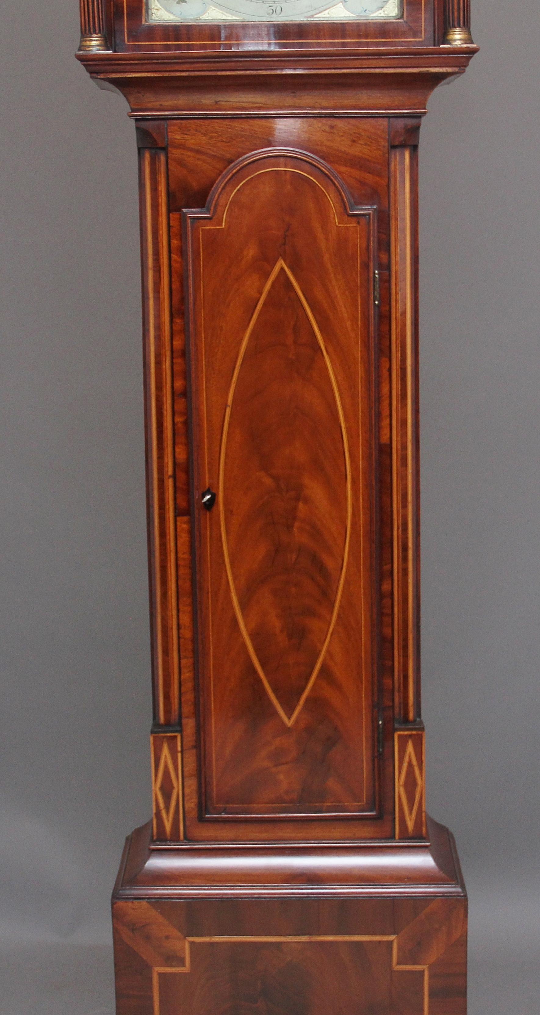 19th Century Mahogany and Inlaid Long Case Clock For Sale 7