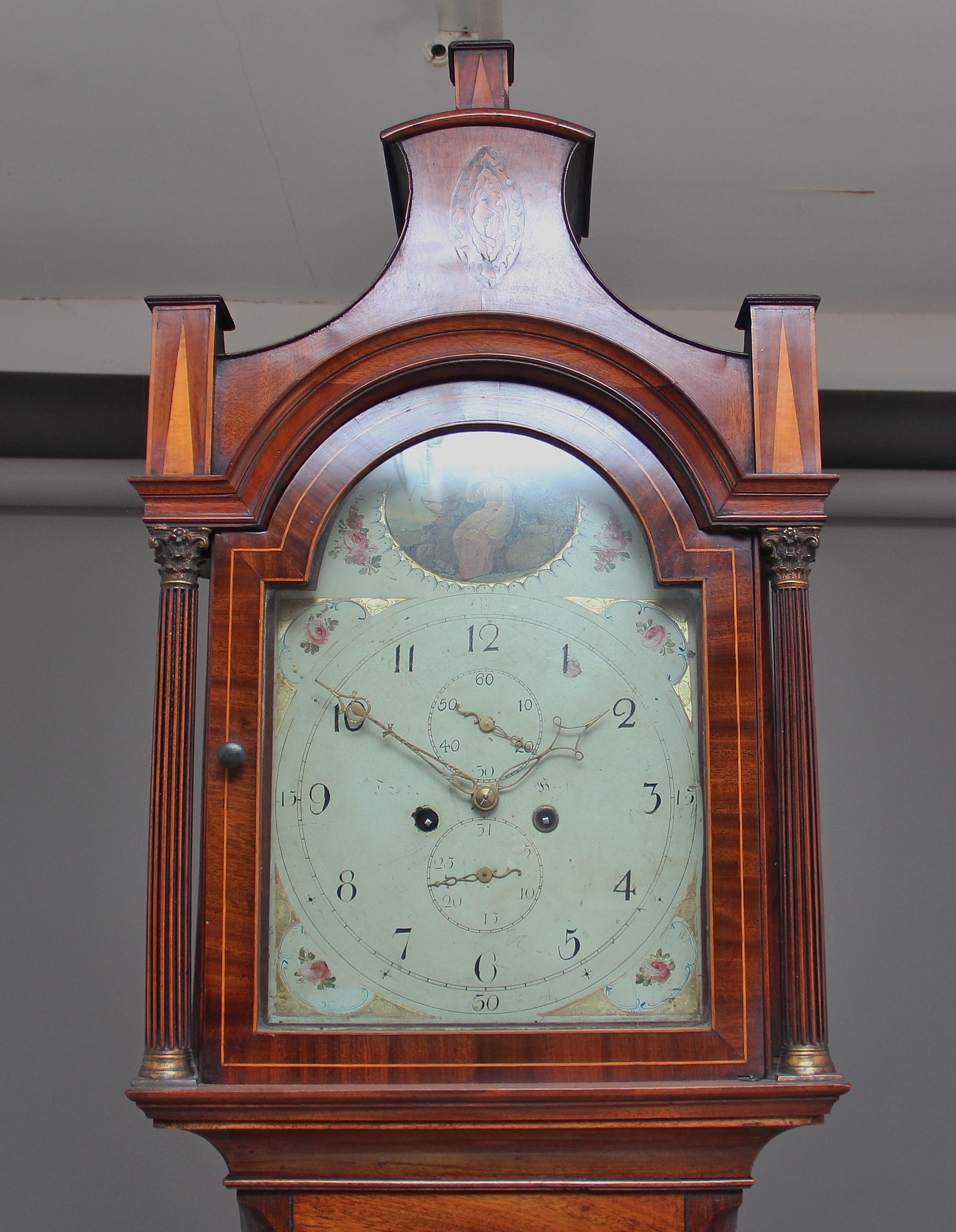 19th Century Mahogany and Inlaid Long Case Clock For Sale 1