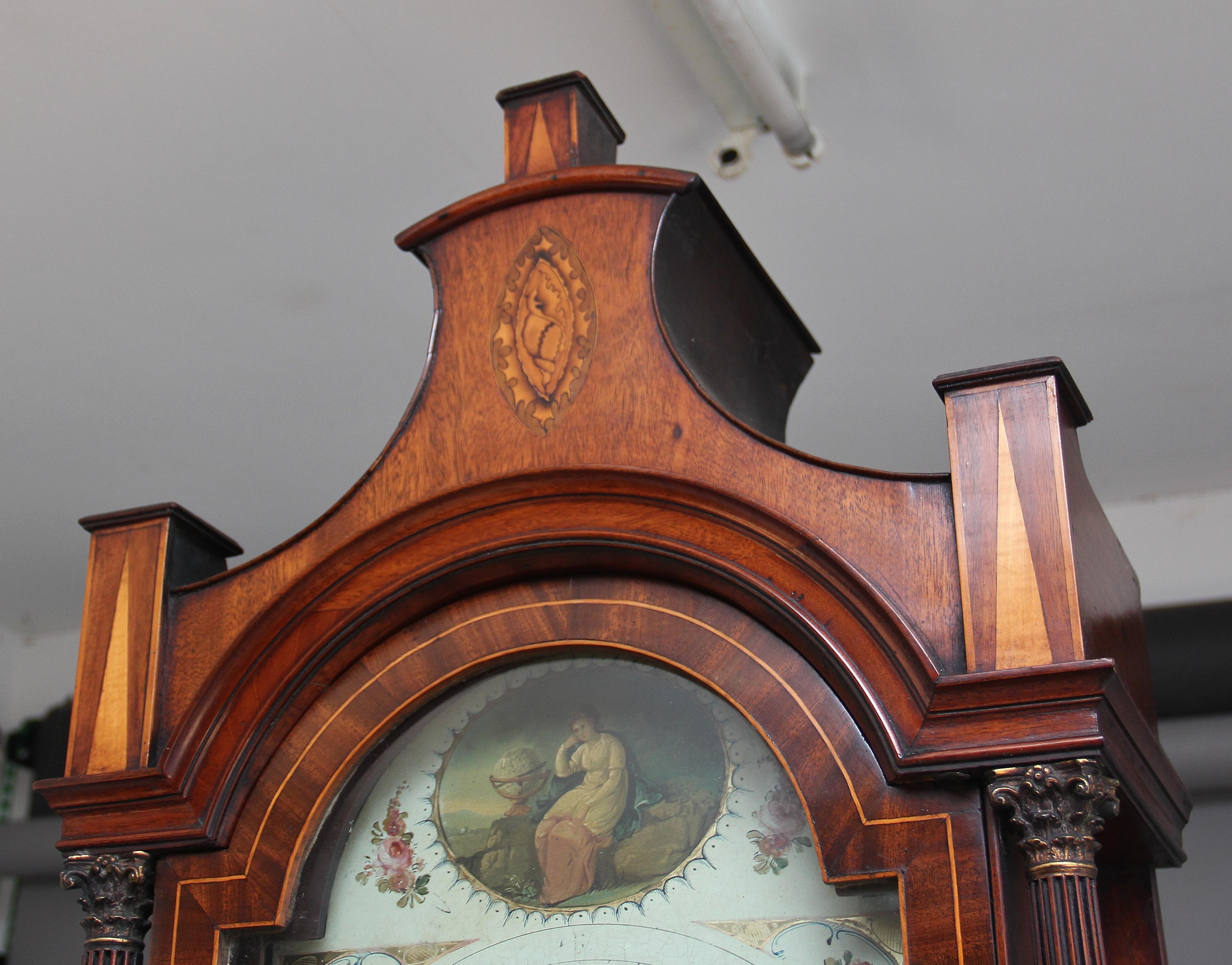 Horloge à boîtier long en acajou et marqueterie du XIXe siècle en vente 2
