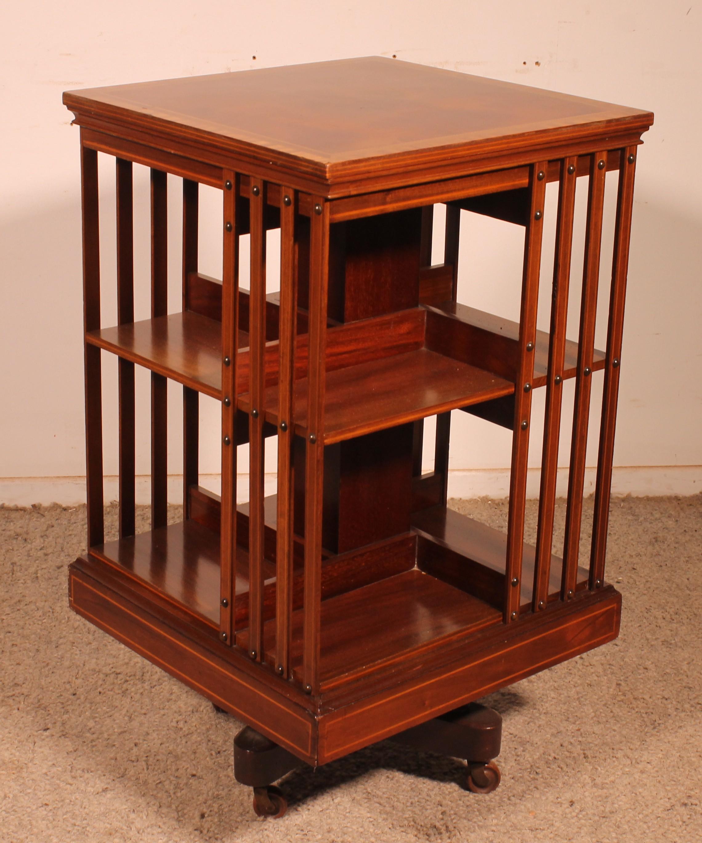 19th Century Mahogany And Inlaid Revolving Bookcase With Iron Base For Sale 1