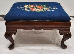 19th Century Mahogany and Needlepoint Upholstered Footstool.