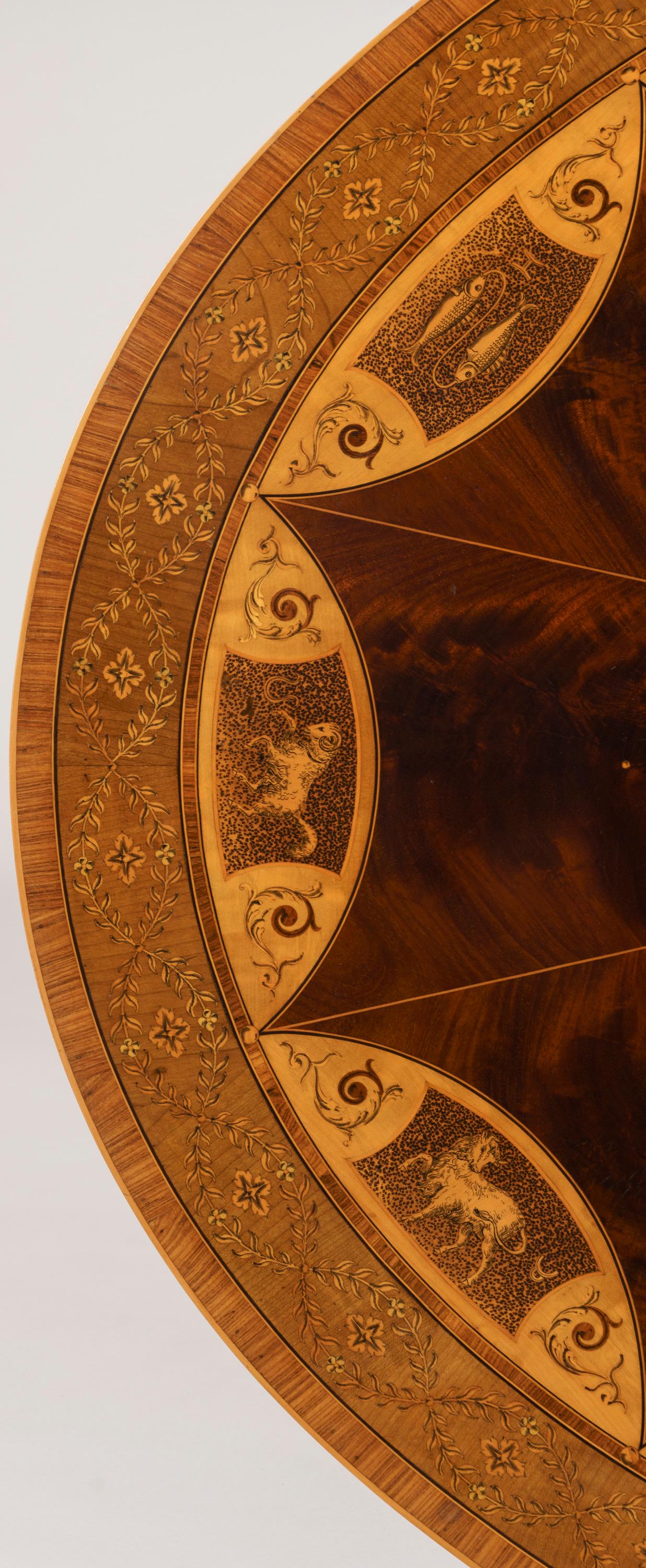 English 19th Century Mahogany and Satinwood Astrological Marquetry Centre Table For Sale