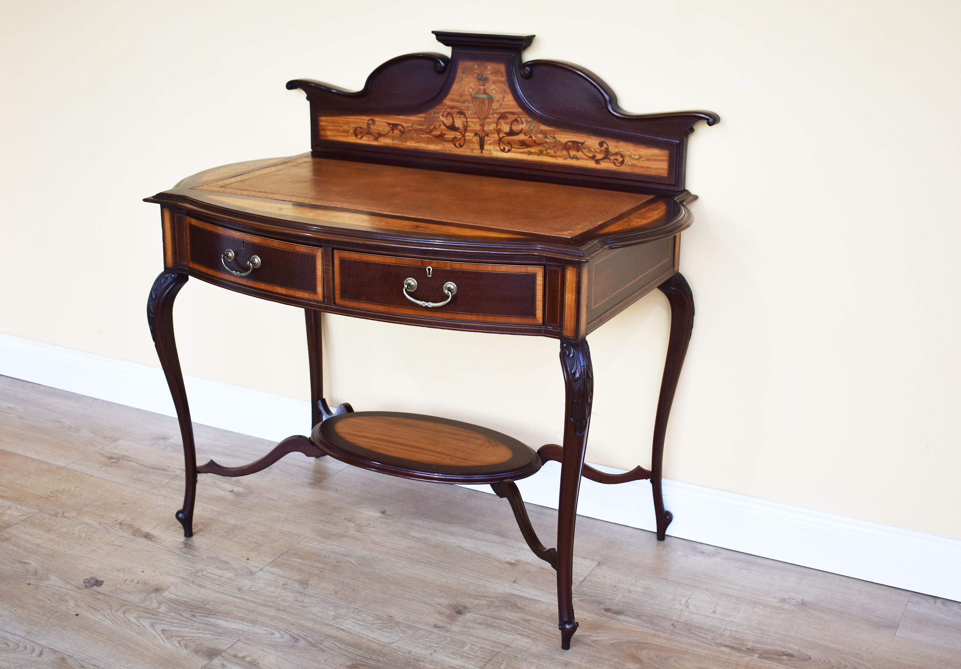Victorian 19th Century Mahogany and Satinwood Inlaid Writing Table