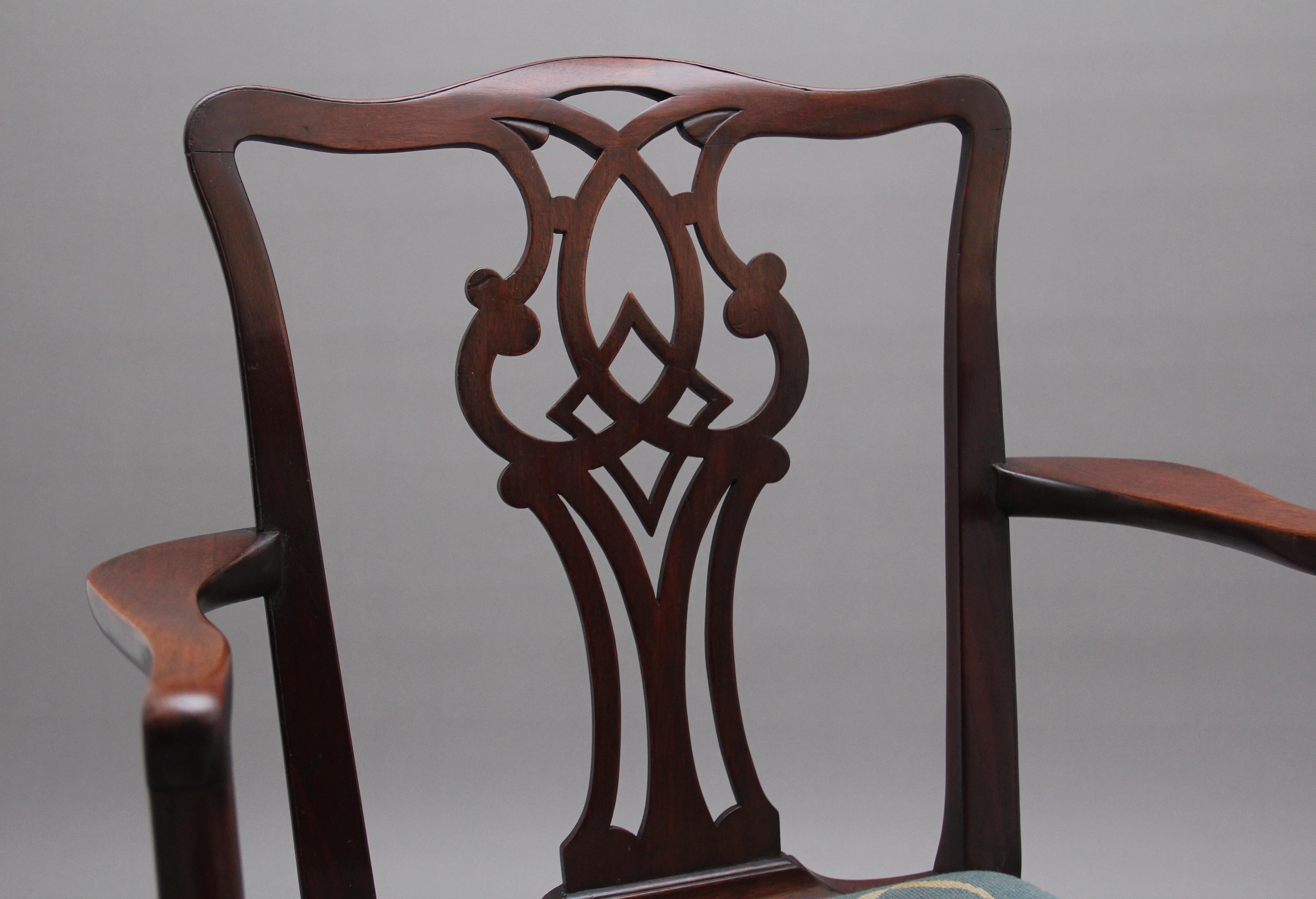 Late 19th Century 19th Century Mahogany Armchair in the Chippendale Style For Sale
