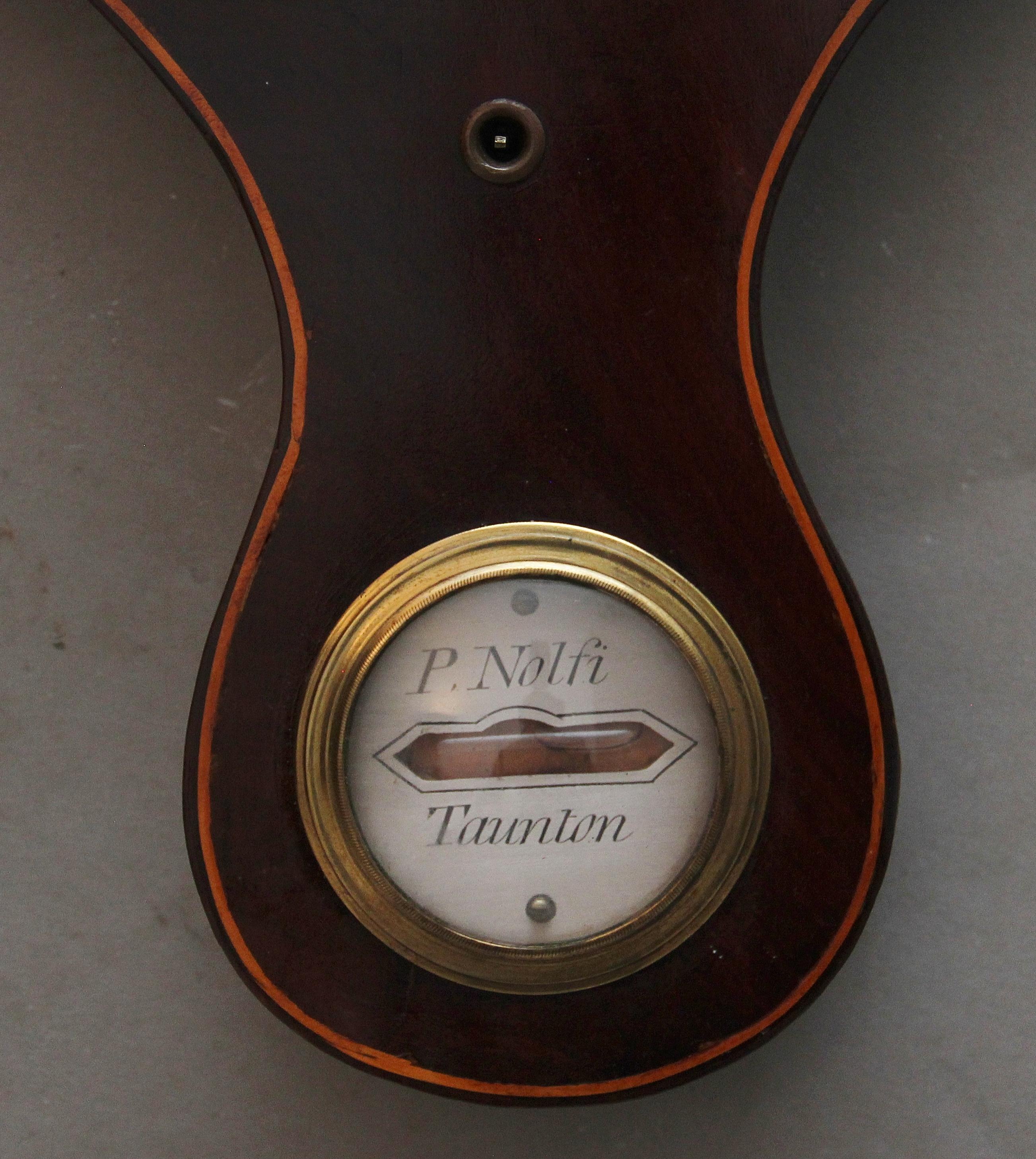 19th Century Mahogany Banjo Barometer by P Nolfi of Taunton For Sale 1