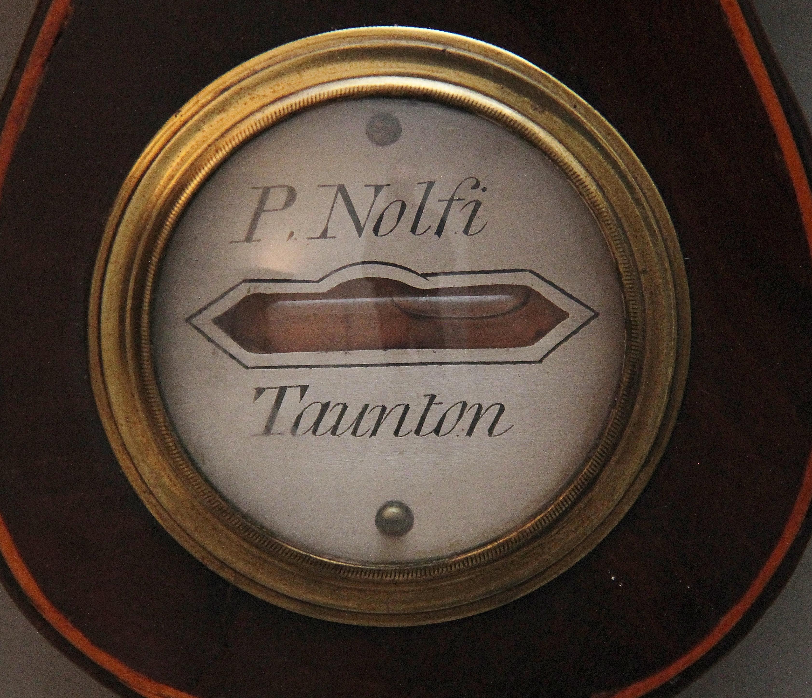 19th Century Mahogany Banjo Barometer by P Nolfi of Taunton For Sale 2