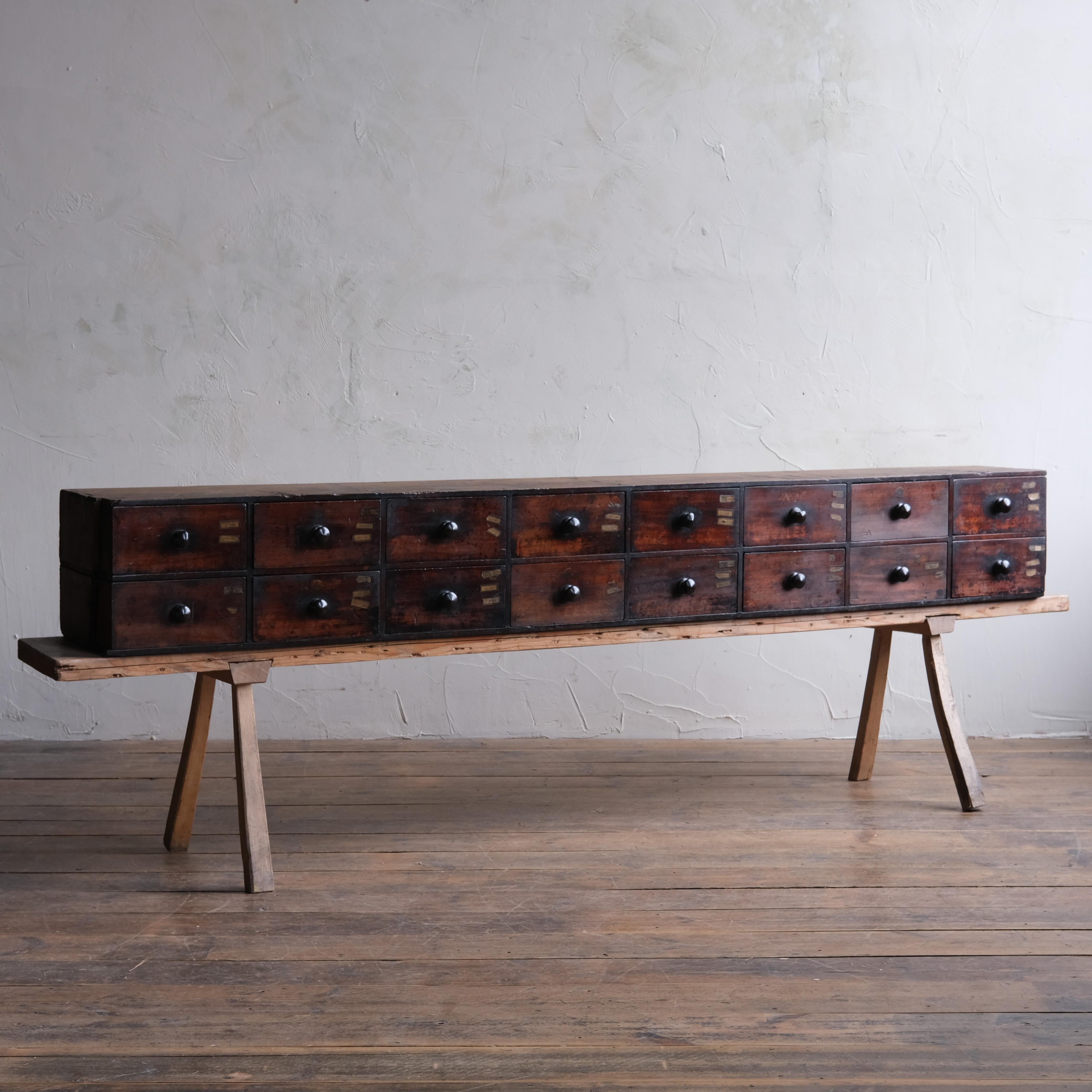 Victorian 19th Century Mahogany Bank of 16 Apothecary Drawers