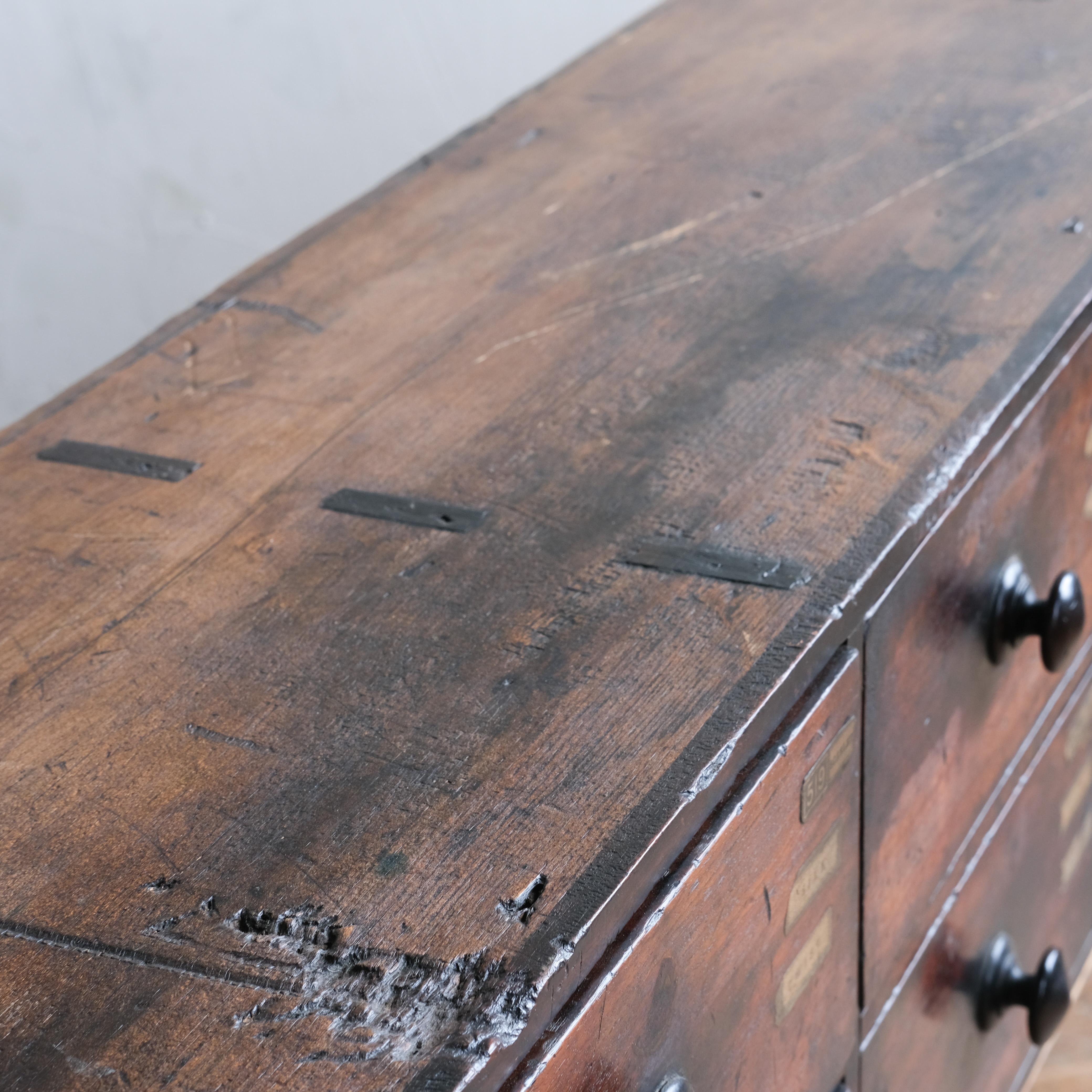 19th Century Mahogany Bank of 16 Apothecary Drawers In Distressed Condition In Batley, GB