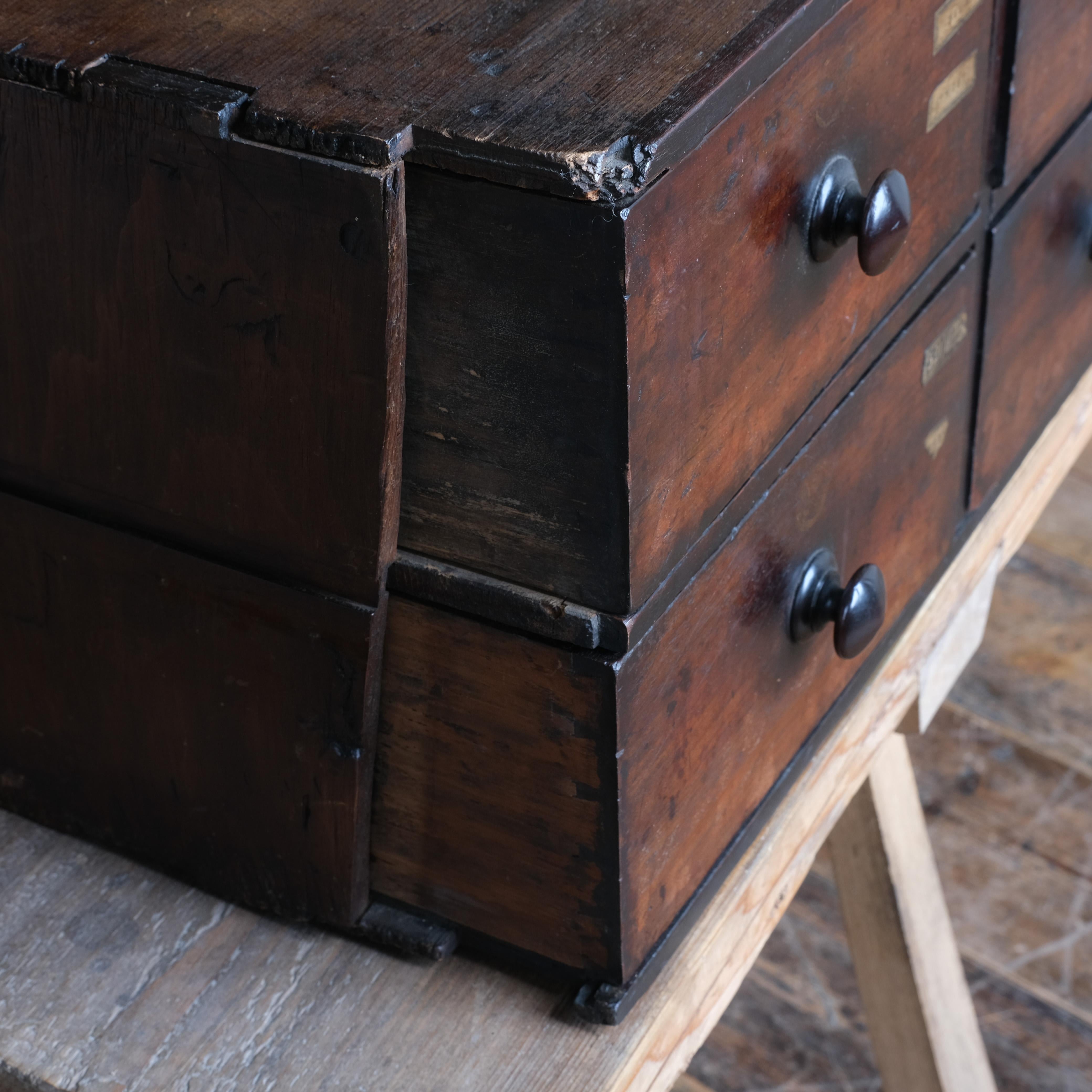 19th Century Mahogany Bank of 16 Apothecary Drawers 1