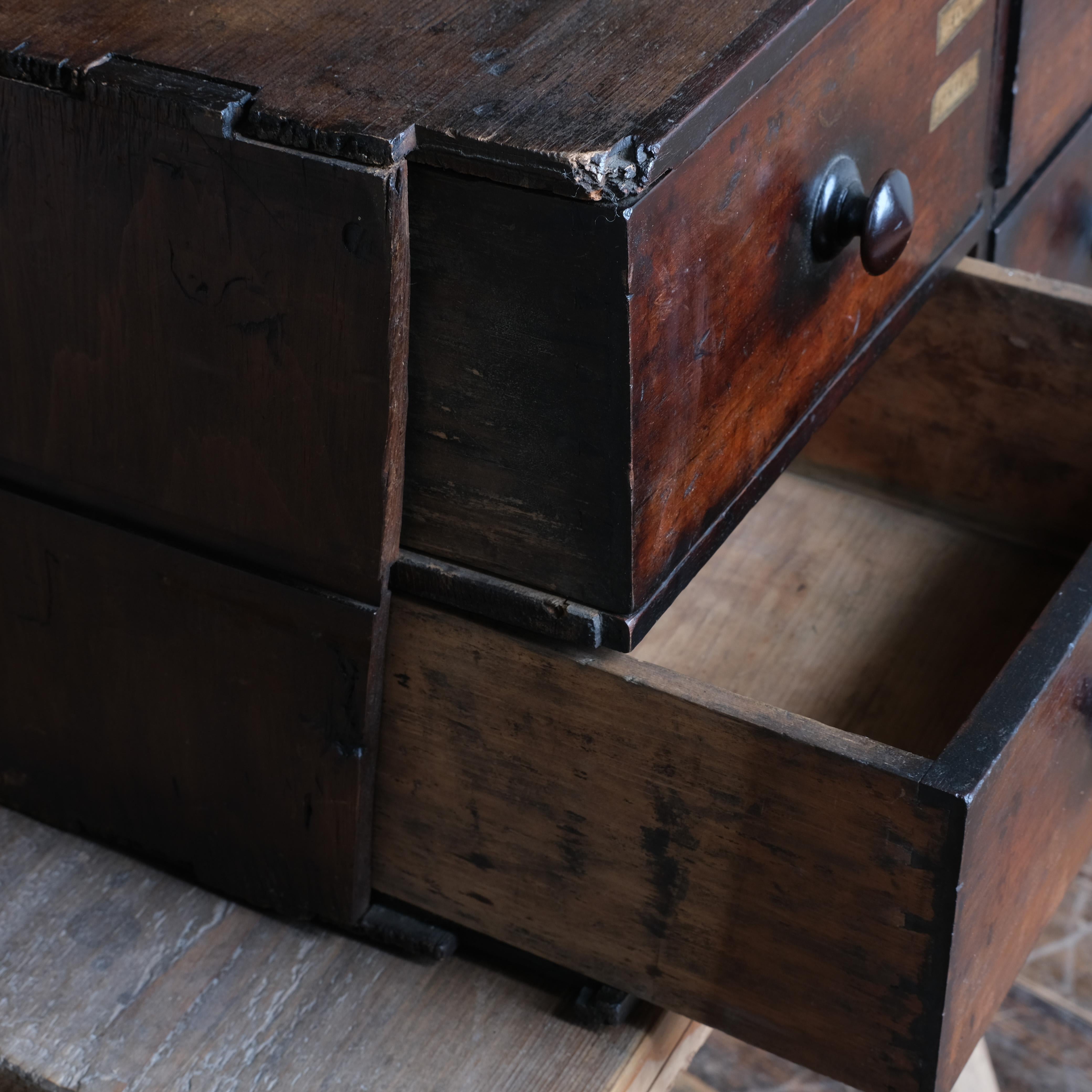 19th Century Mahogany Bank of 16 Apothecary Drawers 2