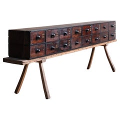 Antique 19th Century Mahogany Bank of 16 Apothecary Drawers
