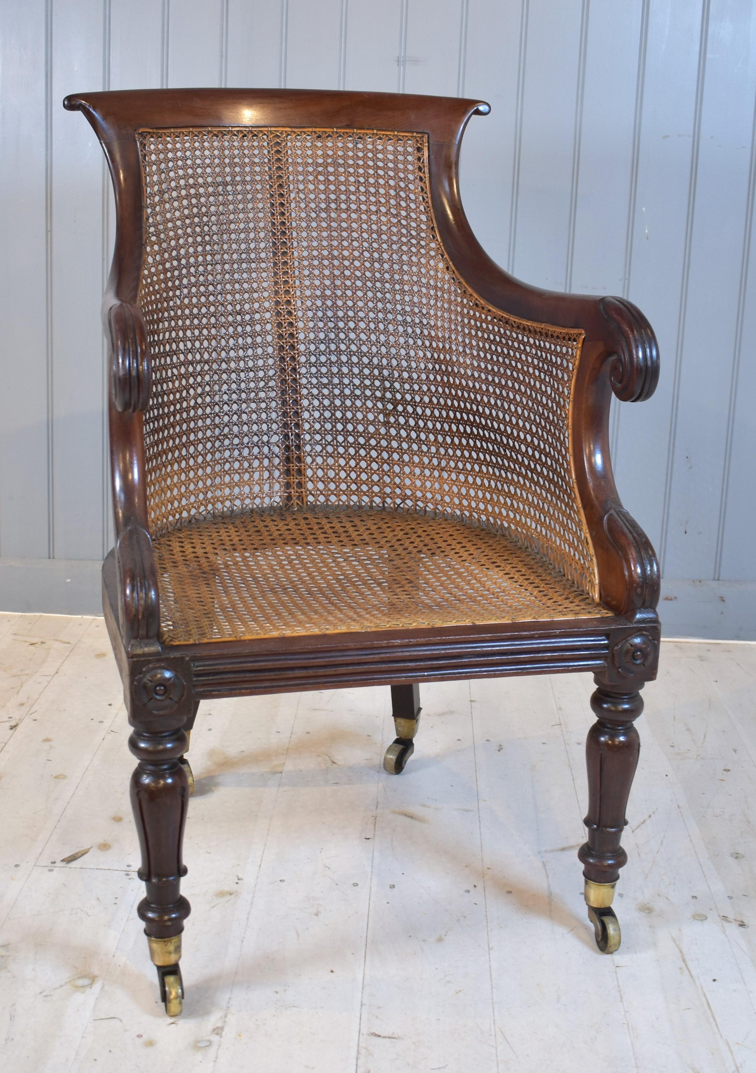 19th century mahogany bergere library cane chair 3