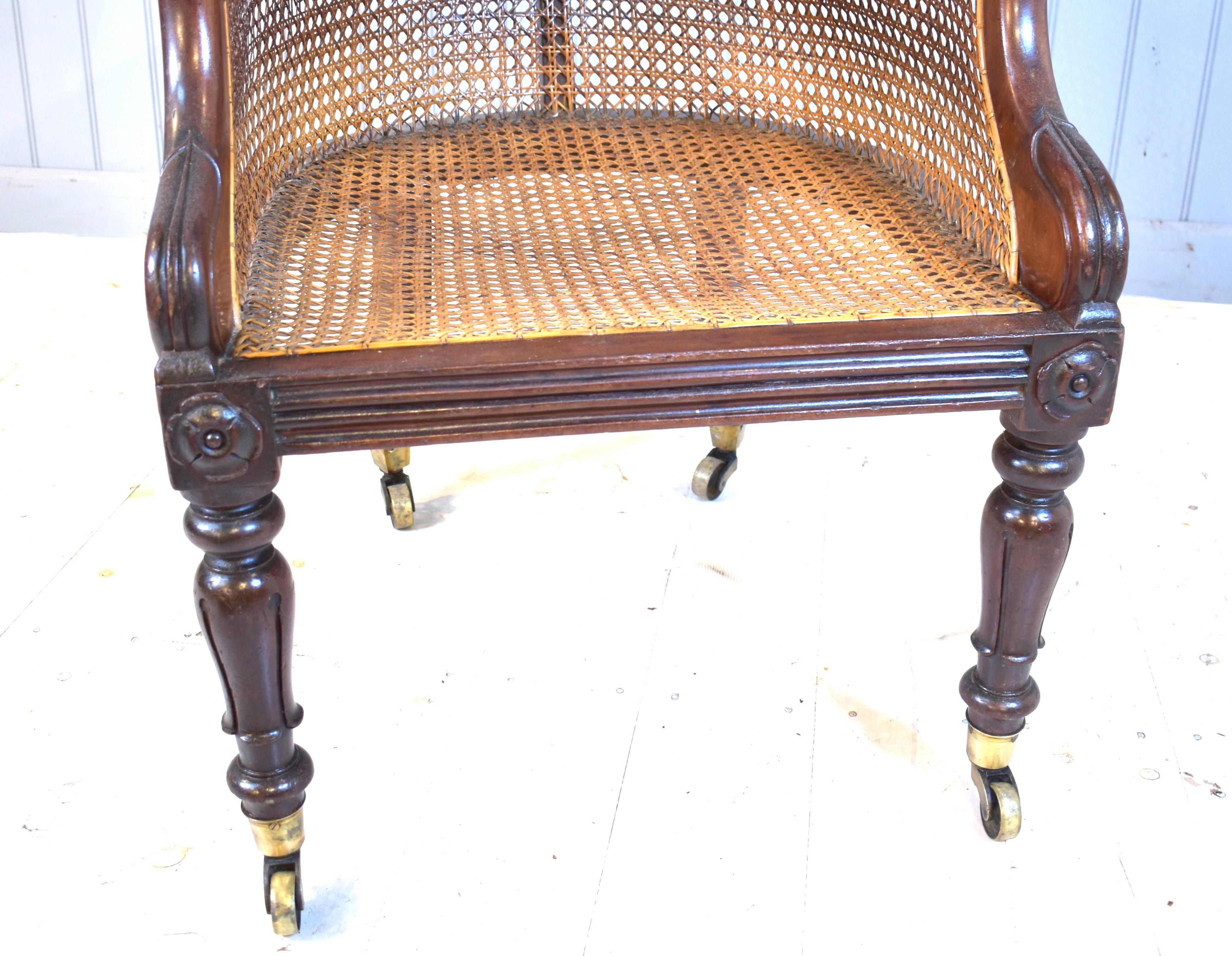19th century mahogany bergere library cane chair 6