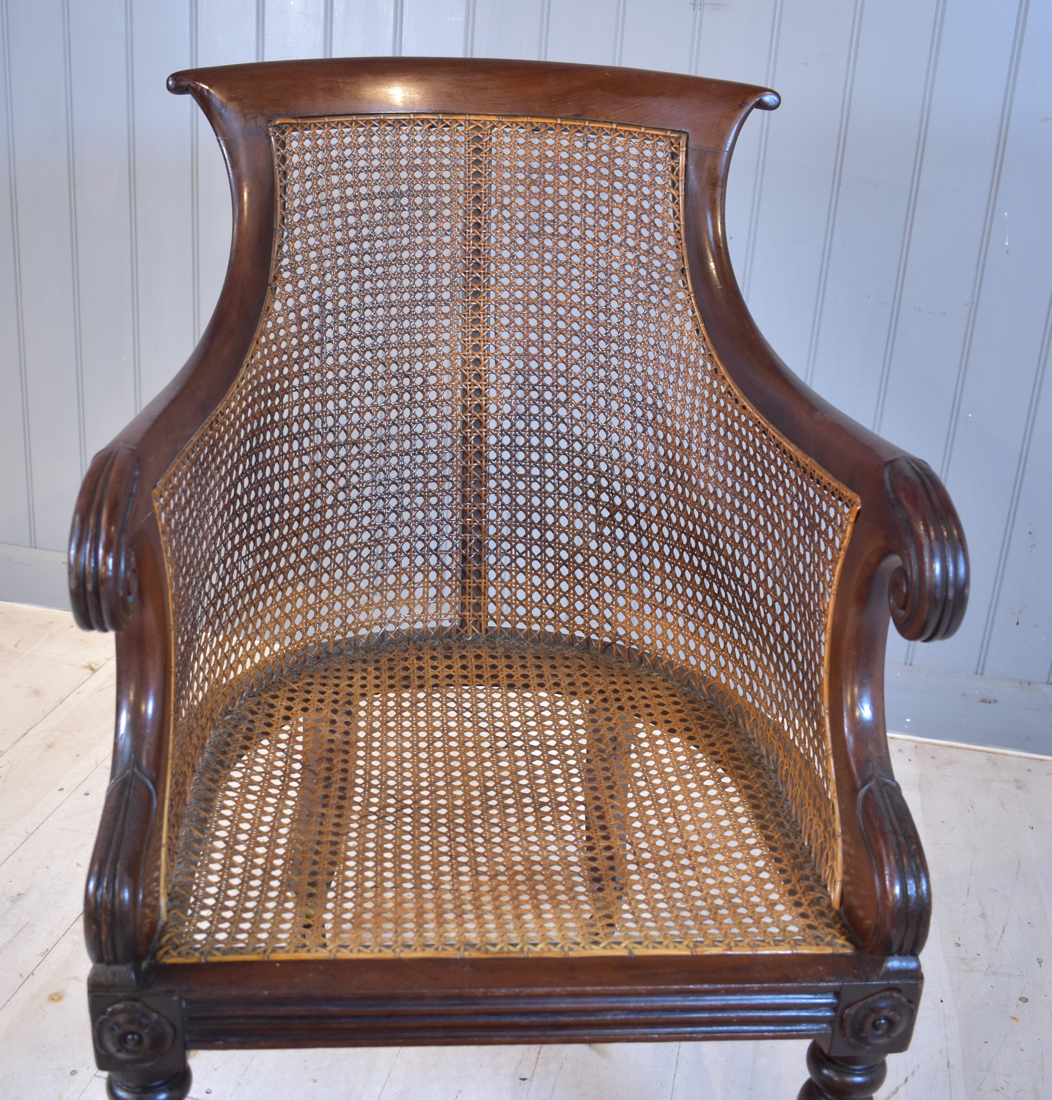 19th century mahogany bergere library cane chair 8