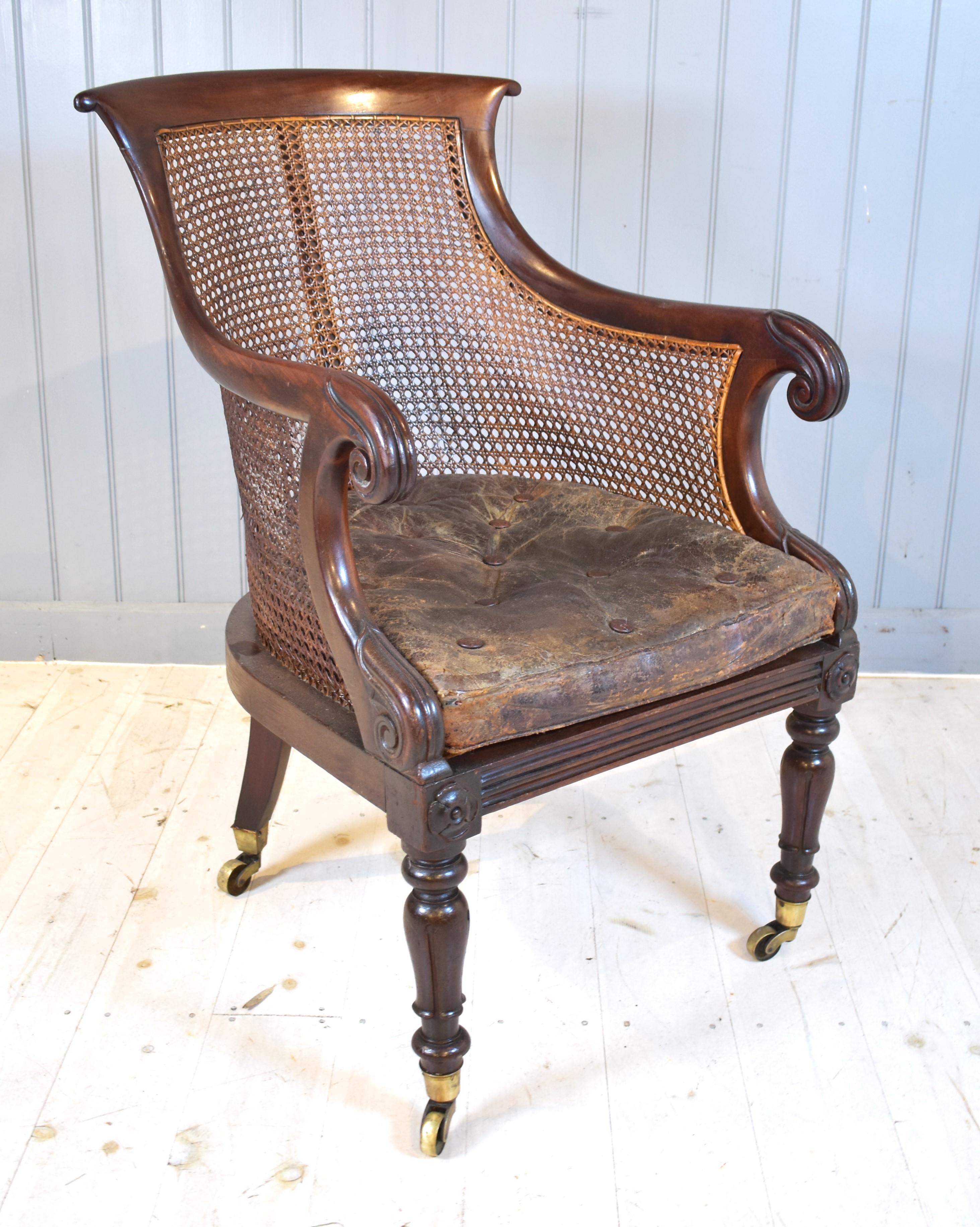 Caning 19th century mahogany bergere library cane chair