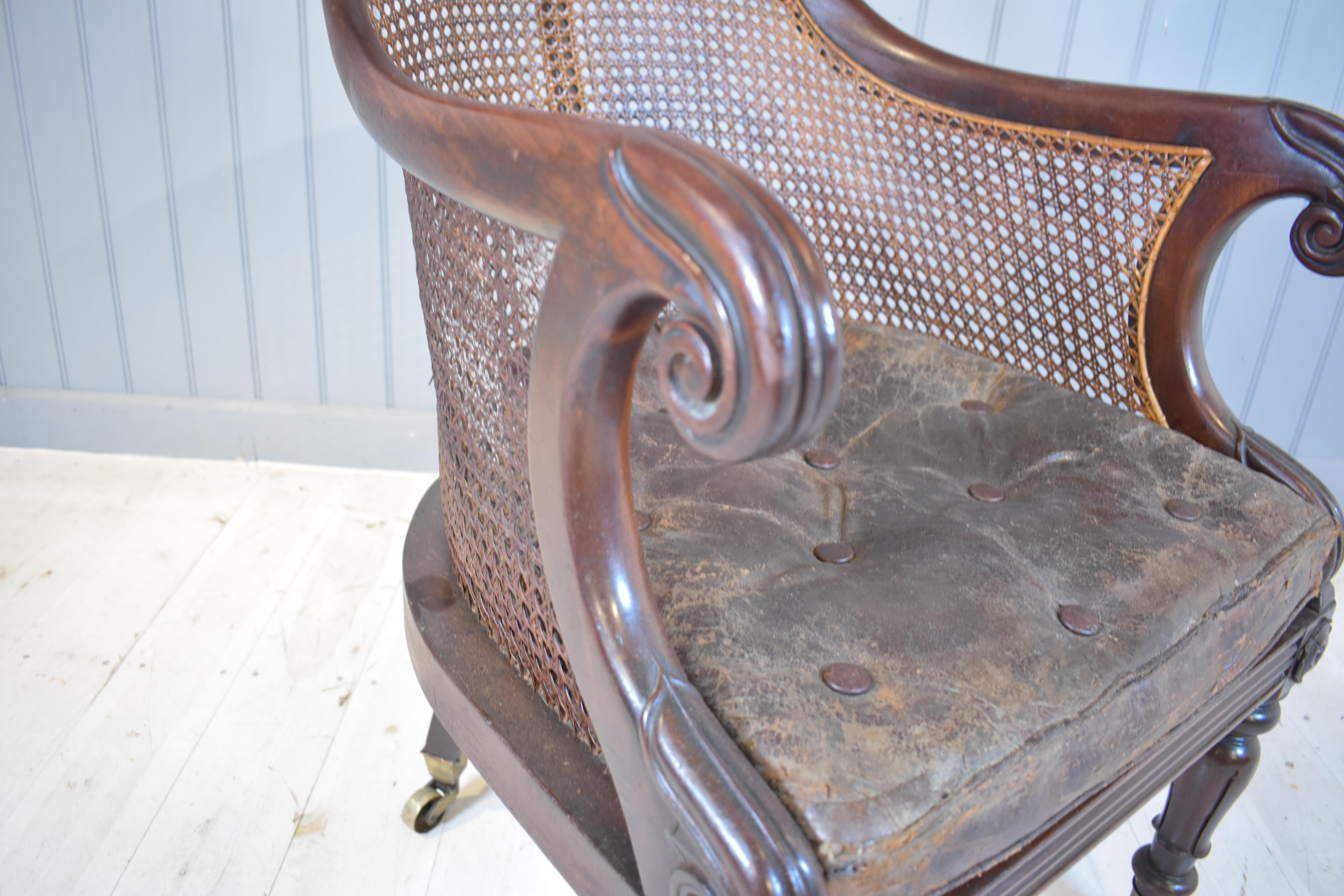 19th Century 19th century mahogany bergere library cane chair