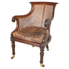 19th century mahogany bergere library cane chair