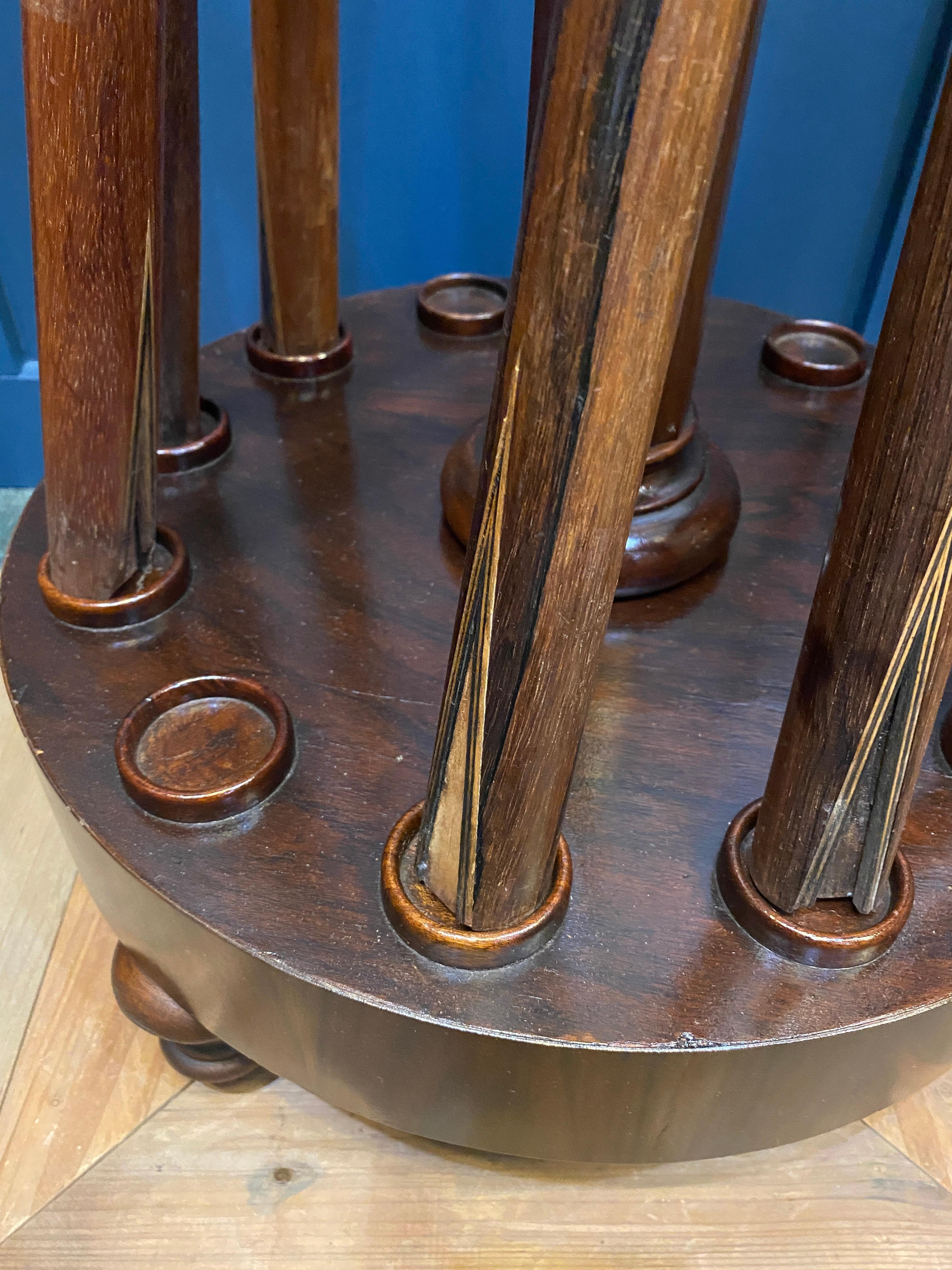 19th Century Mahogany Billiards Cue Holder with Seven Pool Cues In Good Condition In Middleburg, VA